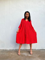 Mala Handworks Bree Double Gauze Cotton Dress in Flame