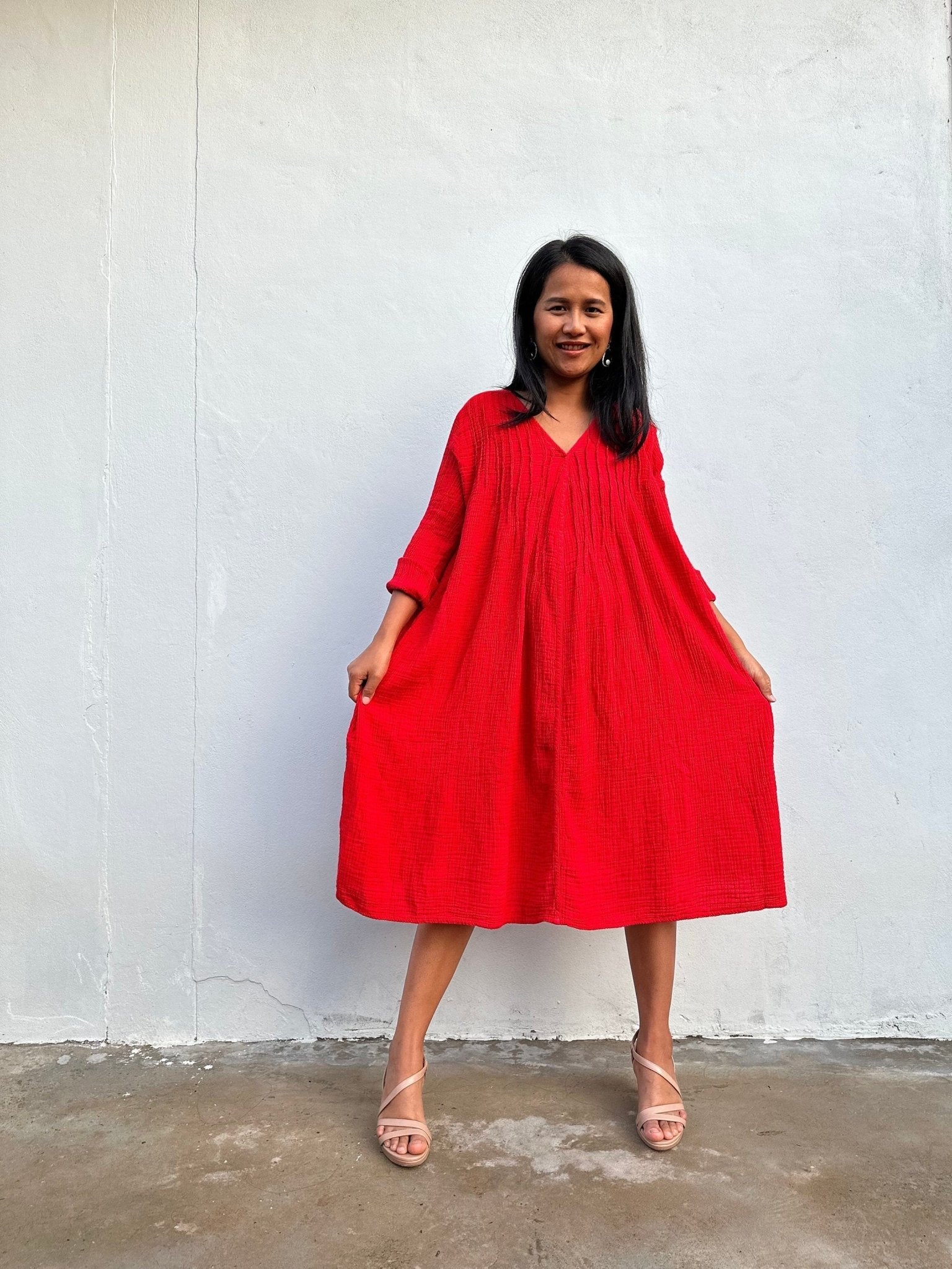 Mala Handworks Bree Double Gauze Cotton Dress in Flame