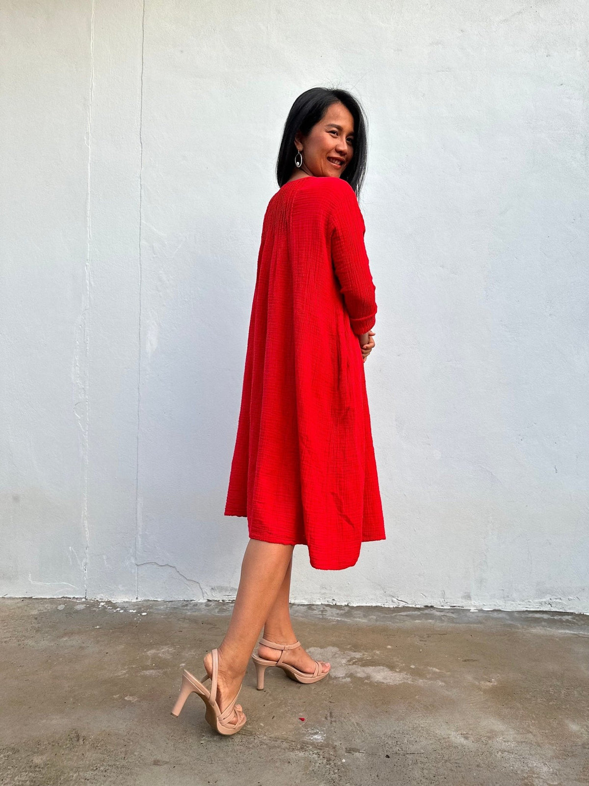 Mala Handworks Bree Double Gauze Cotton Dress in Flame