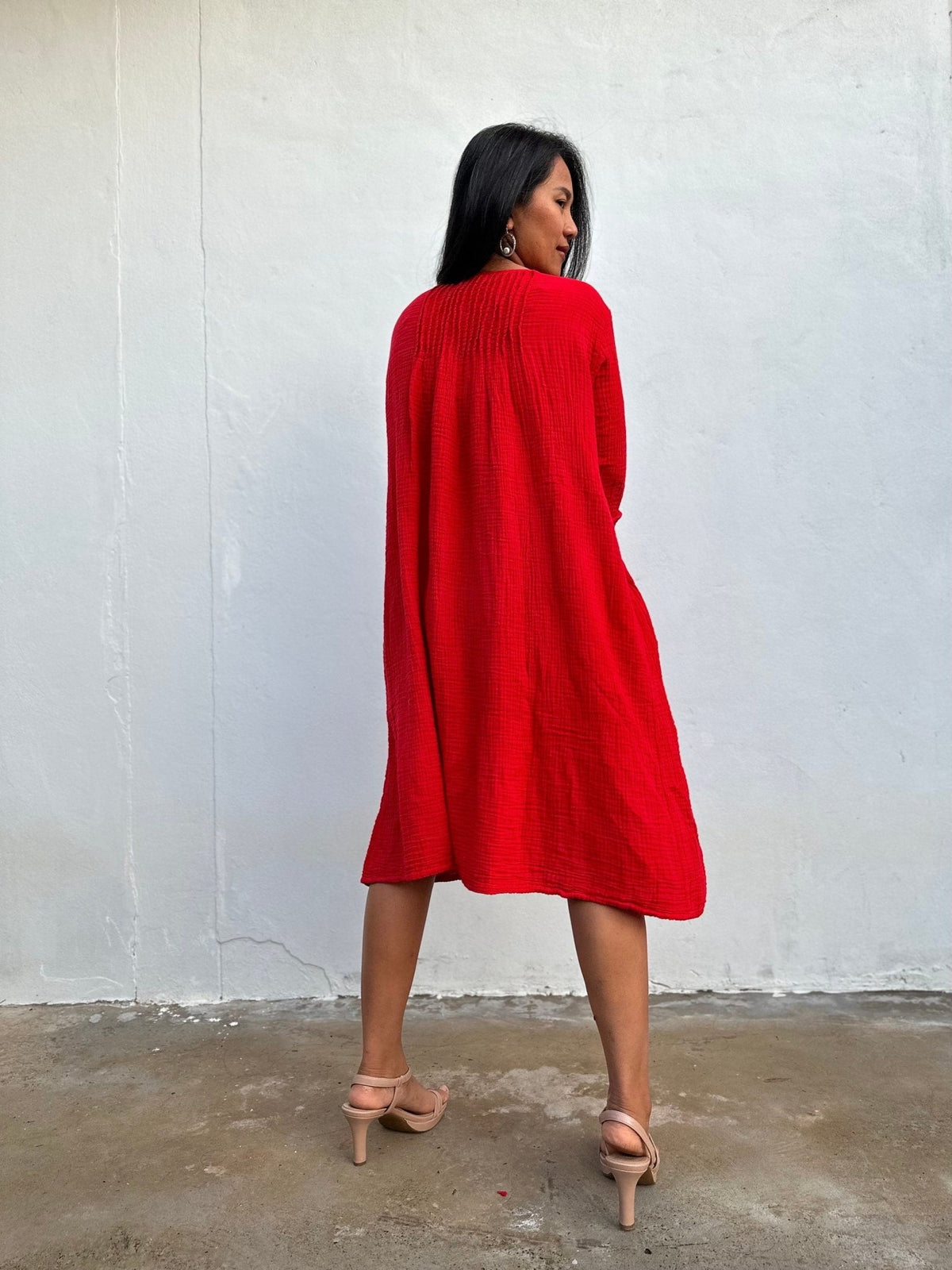 Mala Handworks Bree Double Gauze Cotton Dress in Flame