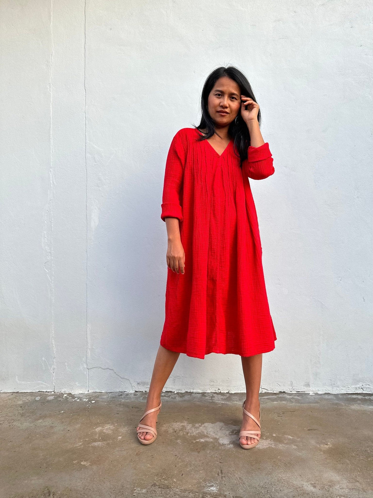Mala Handworks Bree Double Gauze Cotton Dress in Flame