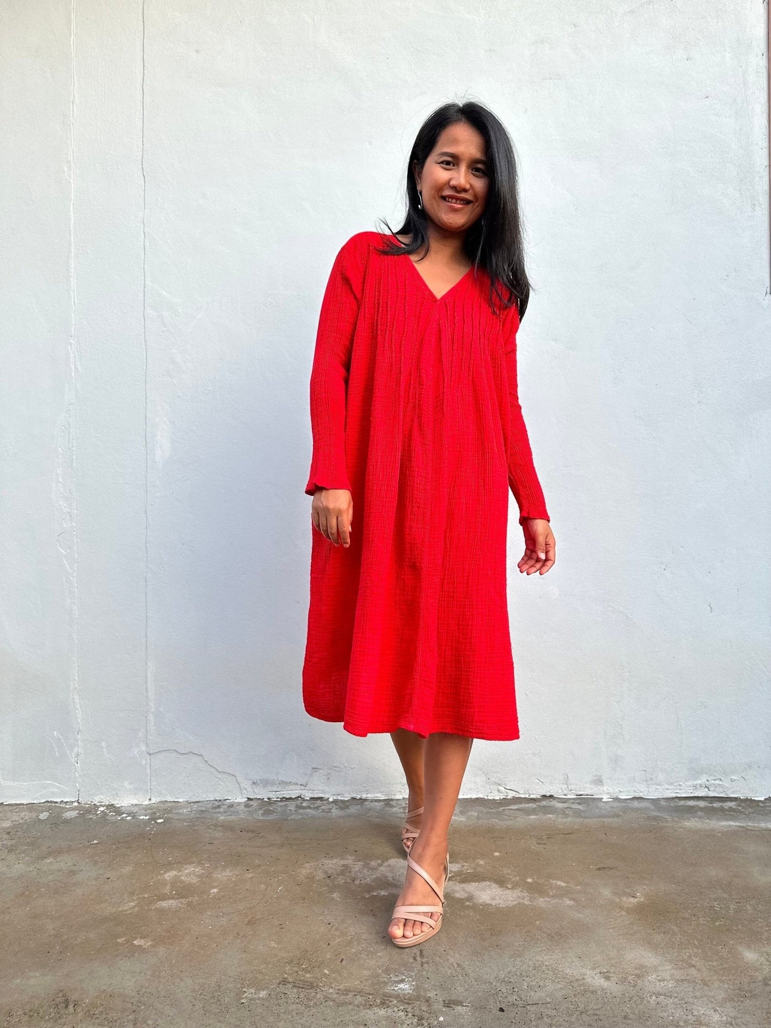 Mala Handworks Bree Double Gauze Cotton Dress in Flame
