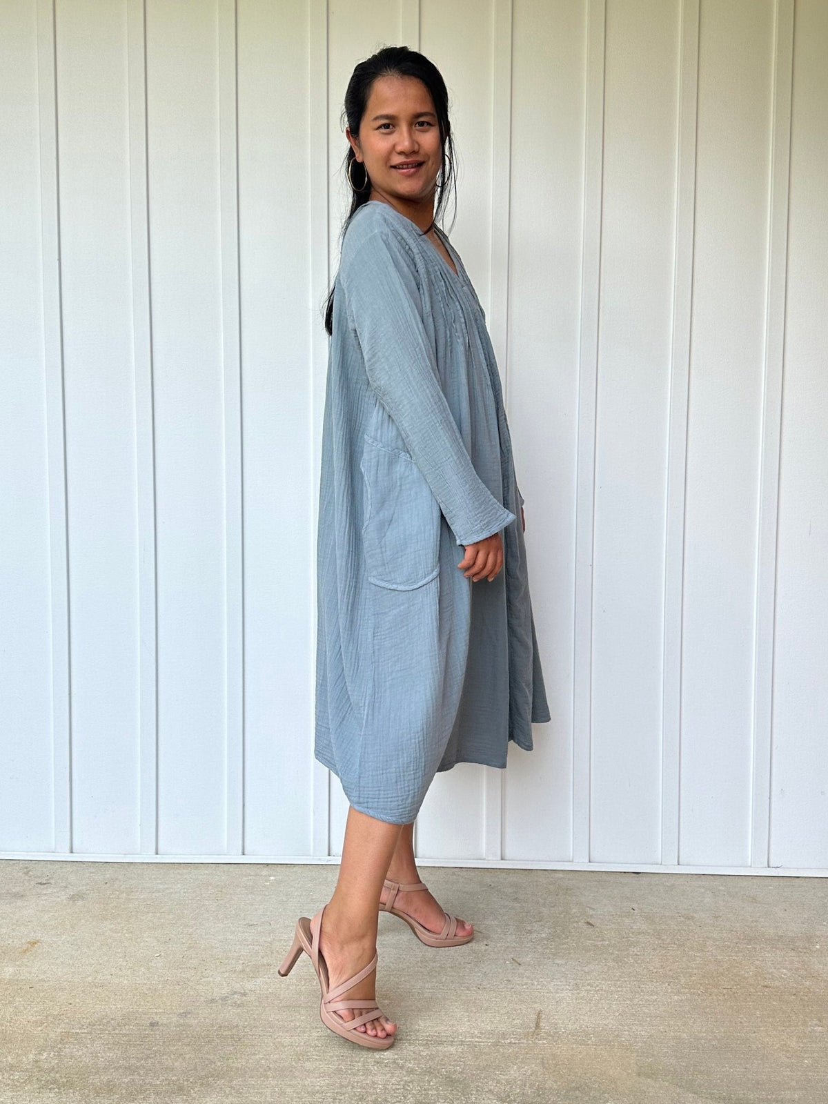 Mala Handworks Bree Double Gauze Cotton Dress in Sage