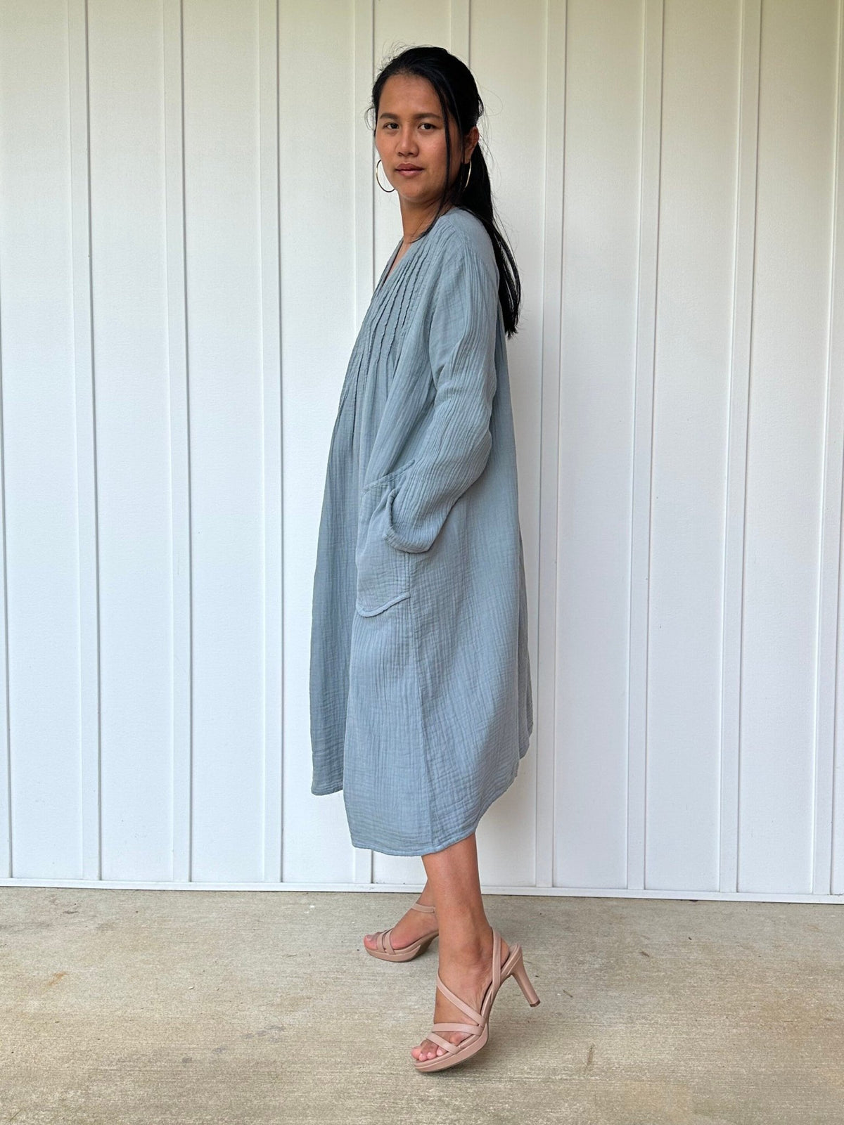 Mala Handworks Bree Double Gauze Cotton Dress in Sage