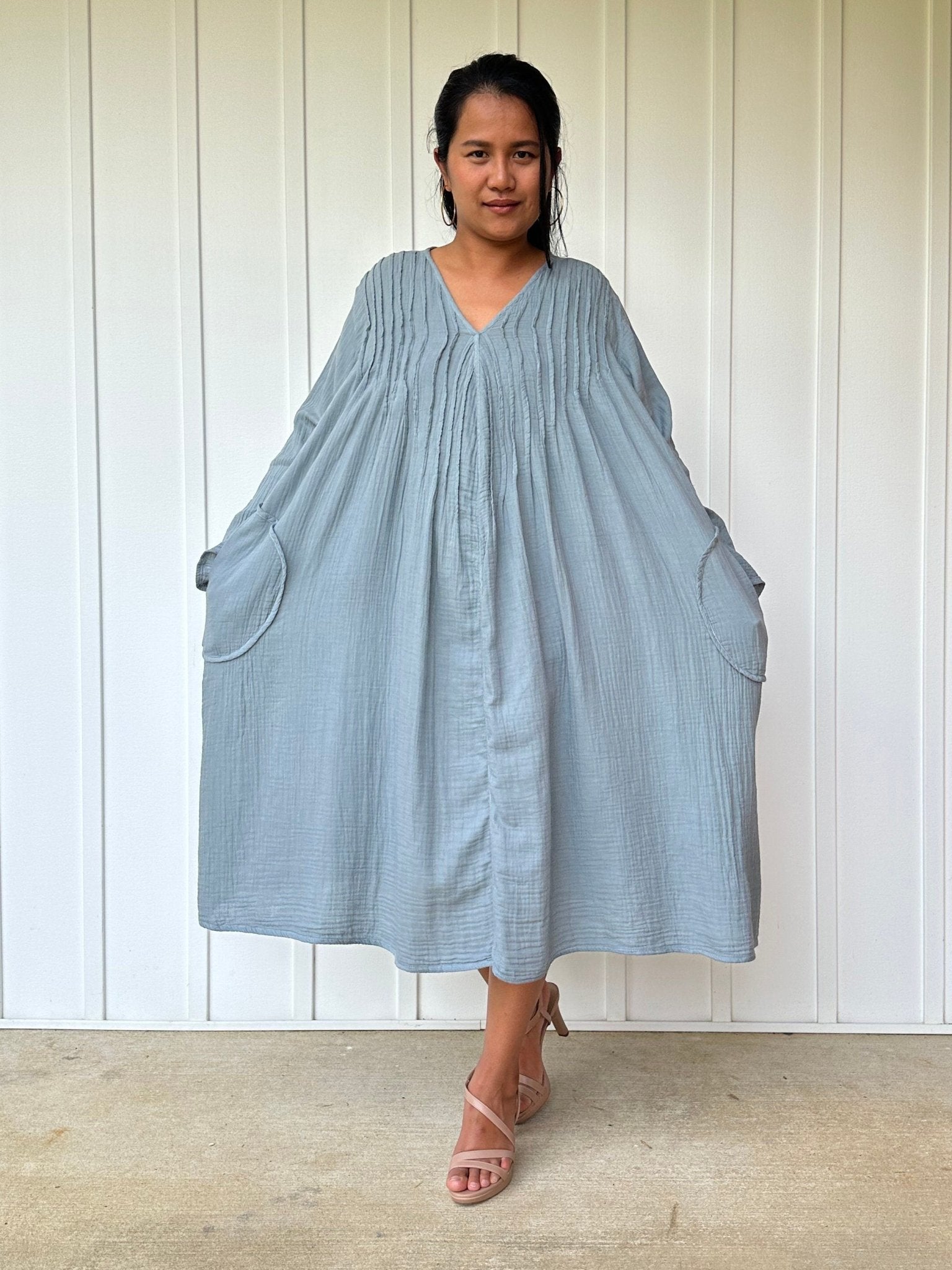 Mala Handworks Bree Double Gauze Cotton Dress in Sage