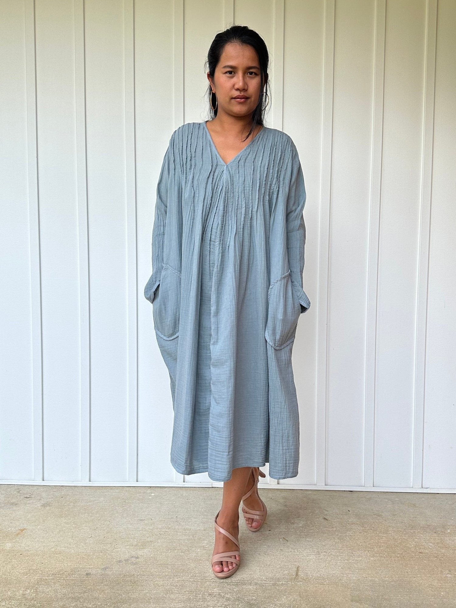 Mala Handworks Bree Double Gauze Cotton Dress in Sage