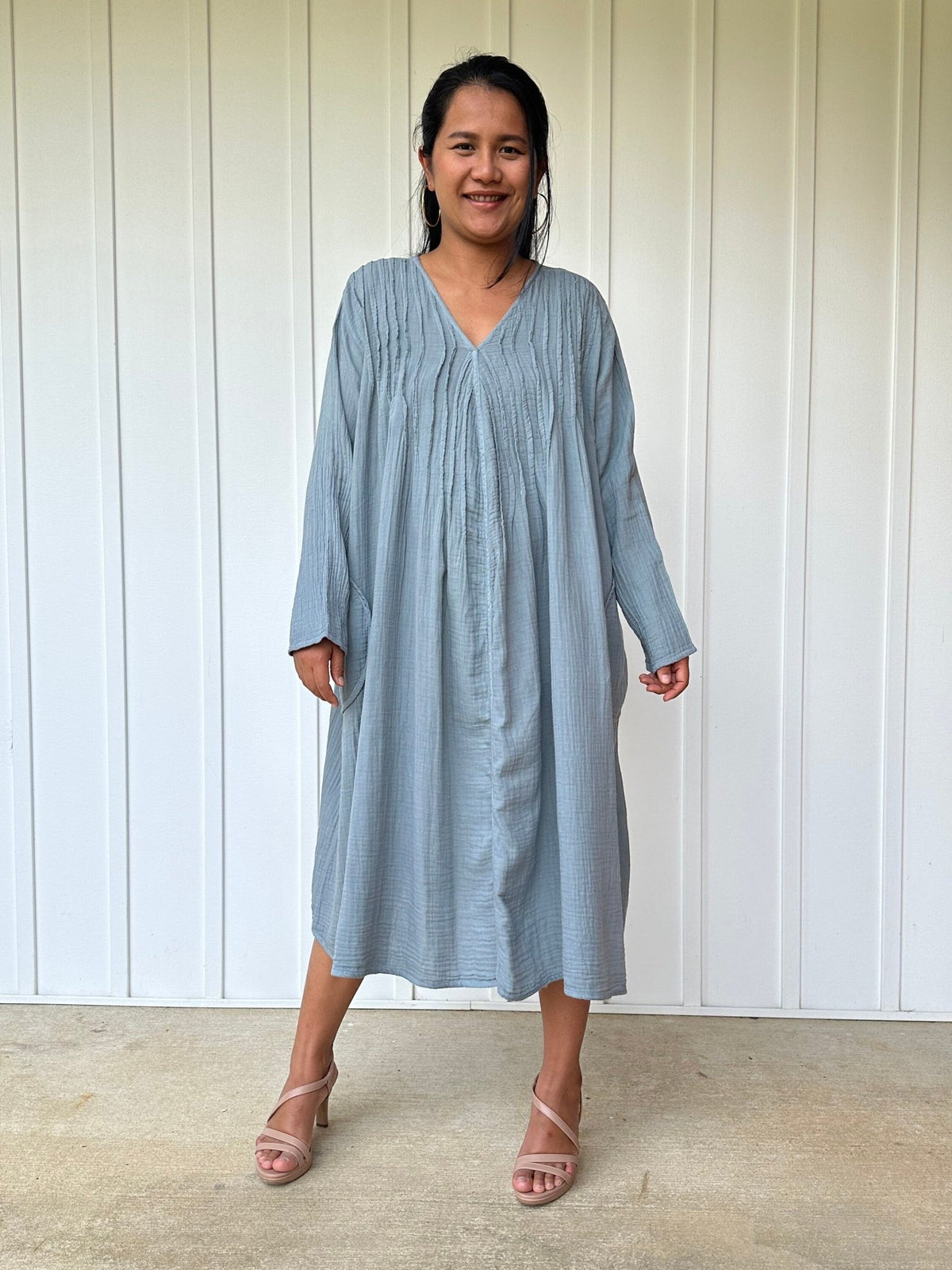 Mala Handworks Bree Double Gauze Cotton Dress in Sage