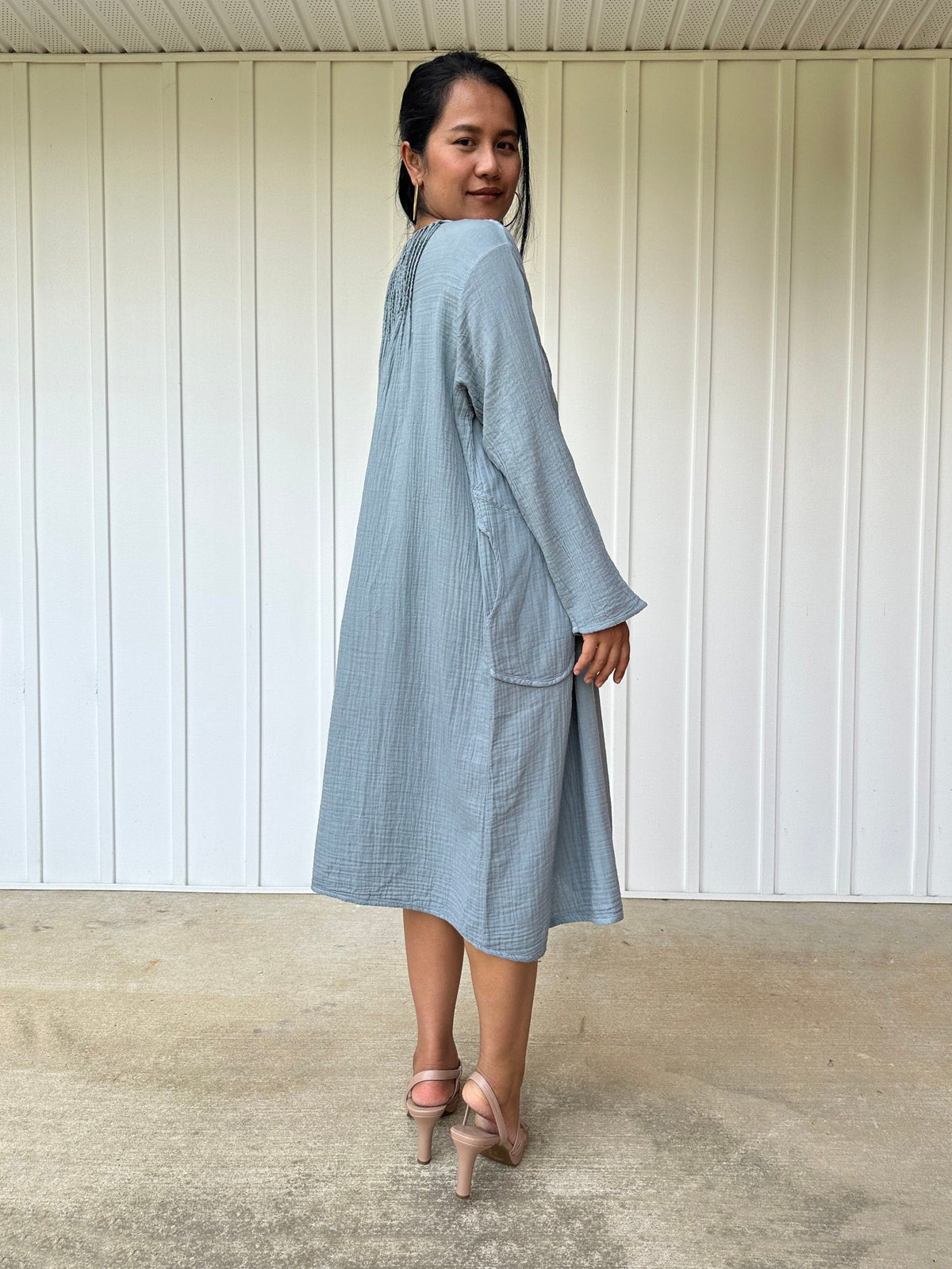 Mala Handworks Bree Double Gauze Cotton Dress in Sage