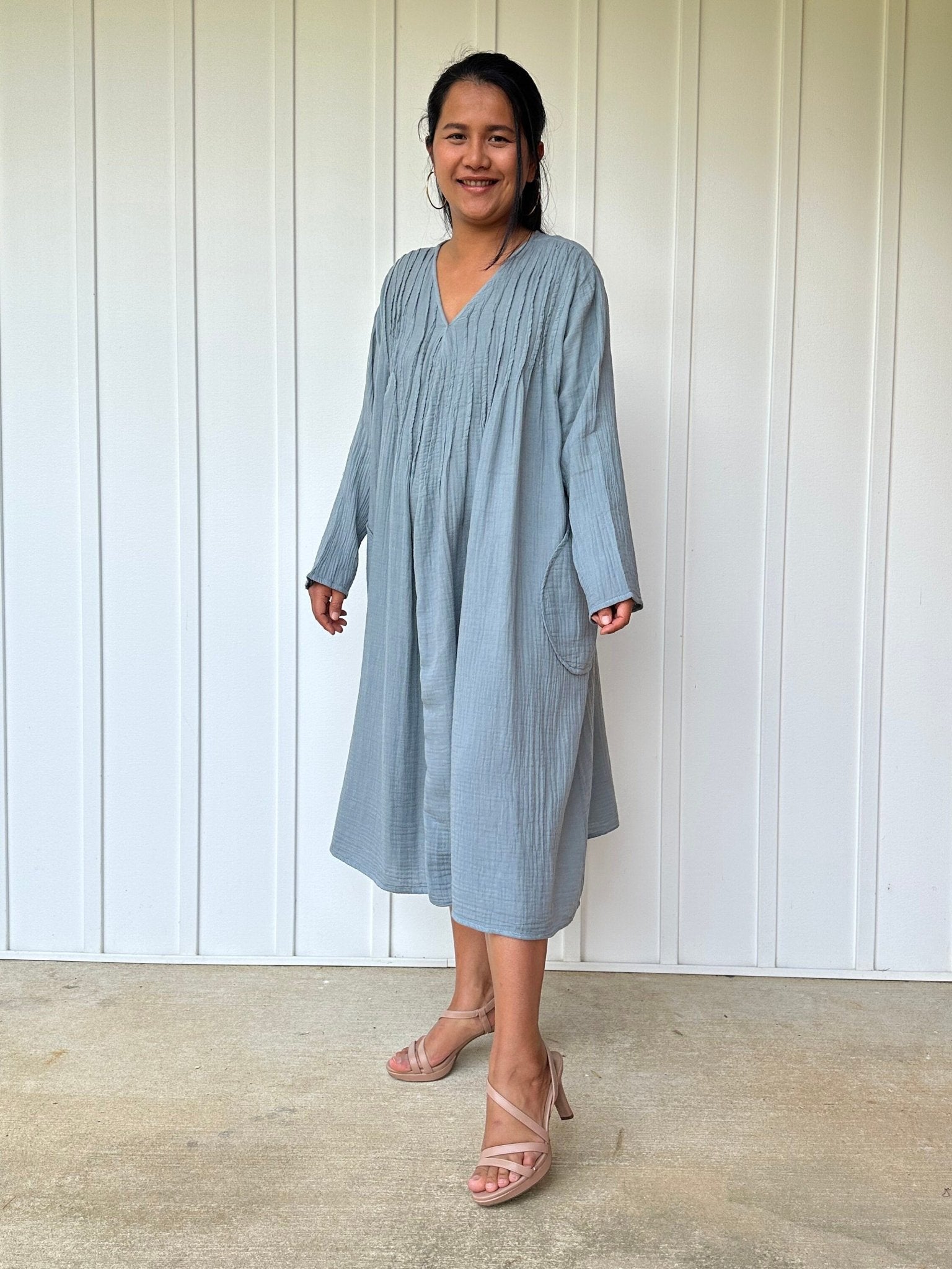 Mala Handworks Bree Double Gauze Cotton Dress in Sage