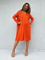 Mala Handworks Bree Double Gauze Cotton Dress in Tangerine