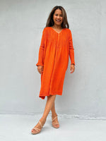 Mala Handworks Bree Double Gauze Cotton Dress in Tangerine