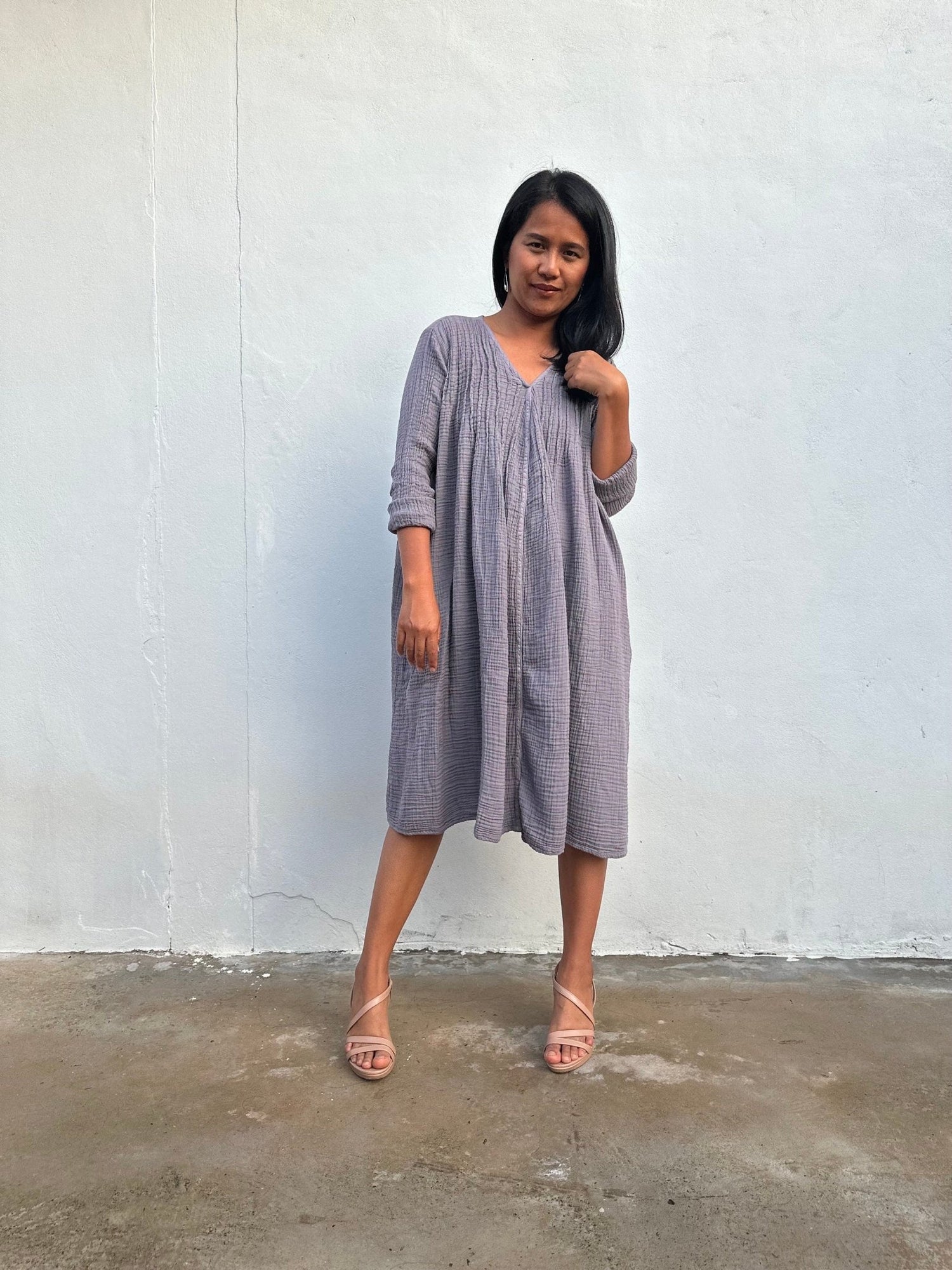 Mala Handworks Bree Double Gauze Cotton Dress in Taupe