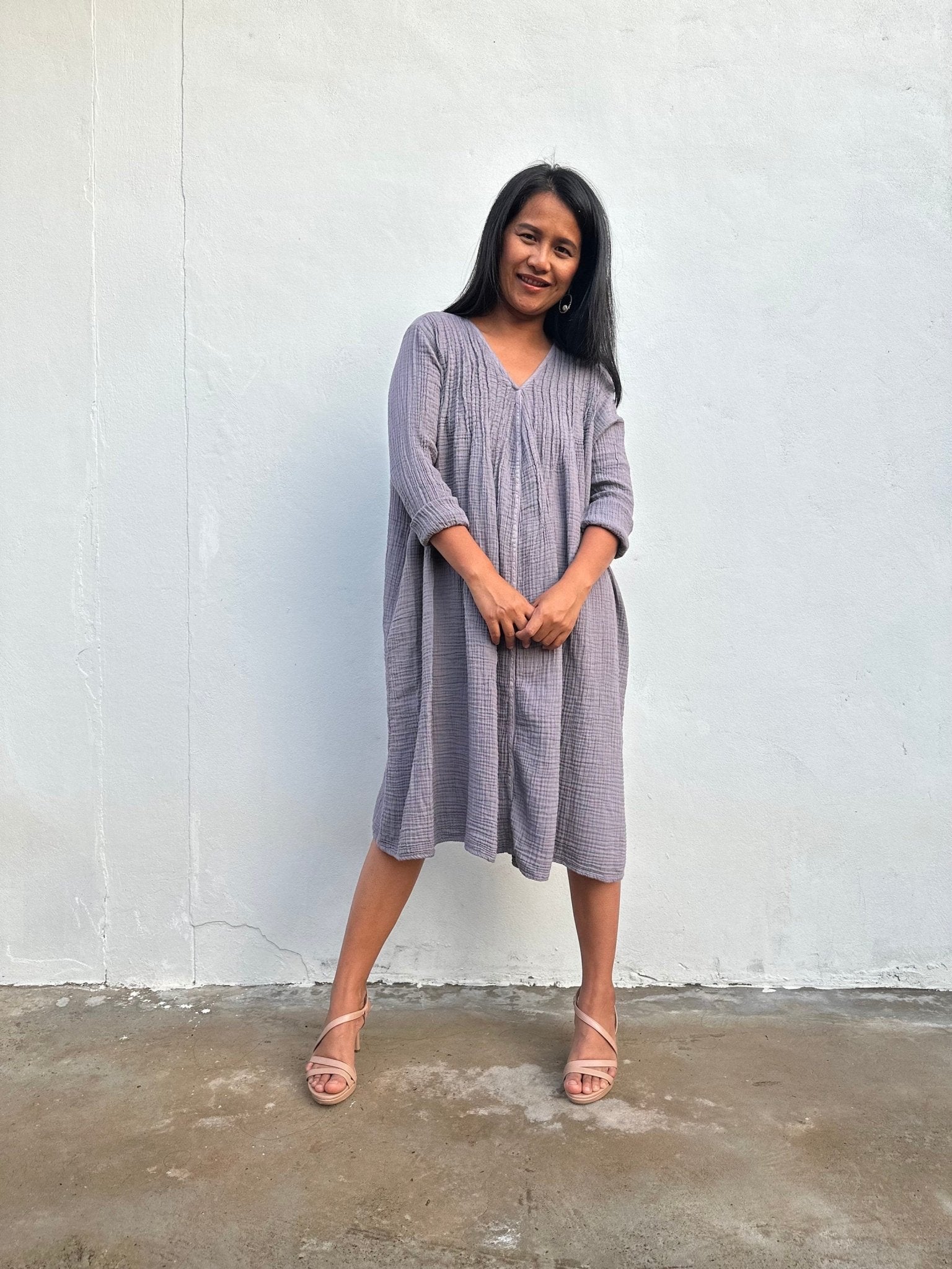 Mala Handworks Bree Double Gauze Cotton Dress in Taupe