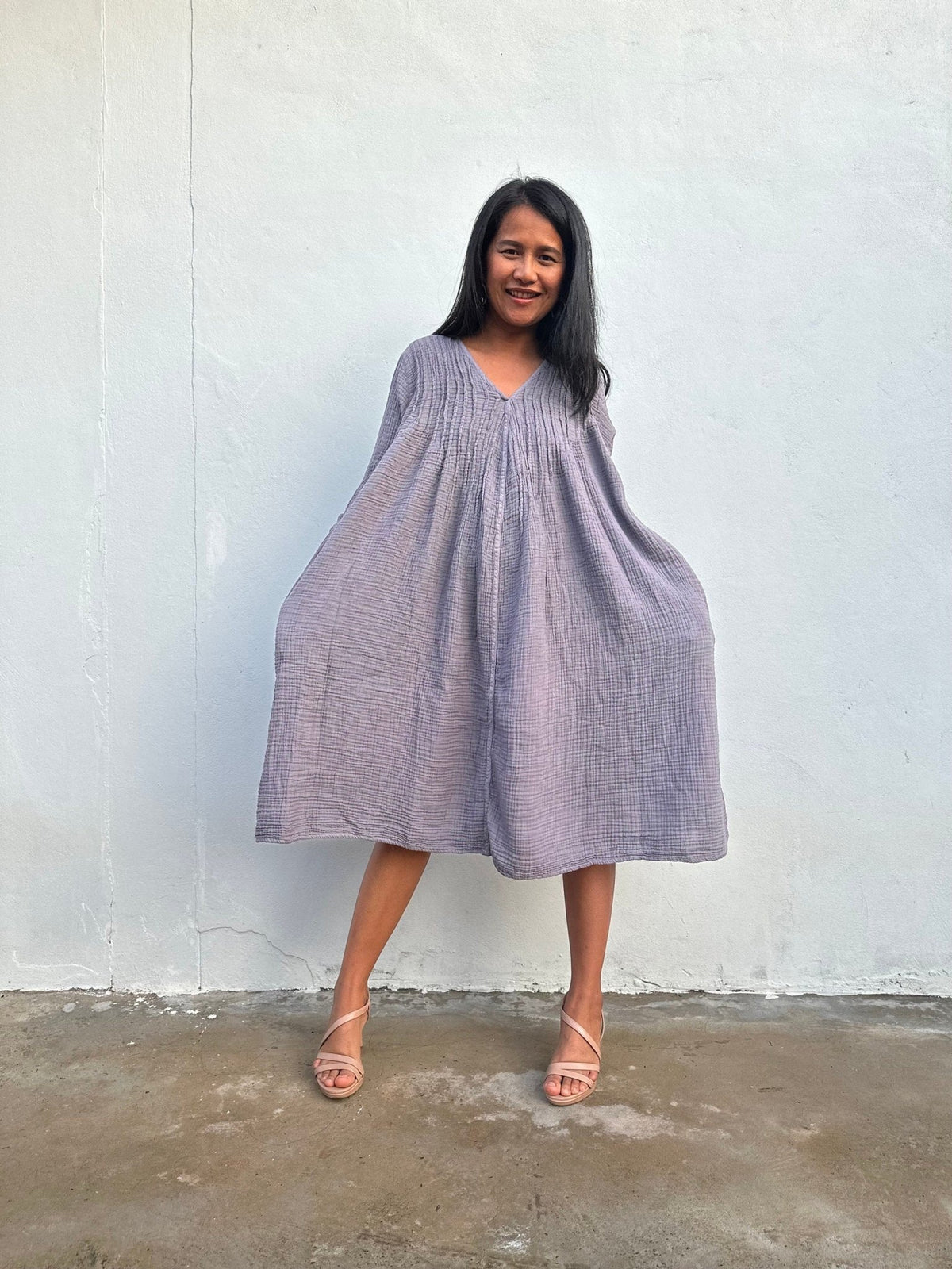 Mala Handworks Bree Double Gauze Cotton Dress in Taupe