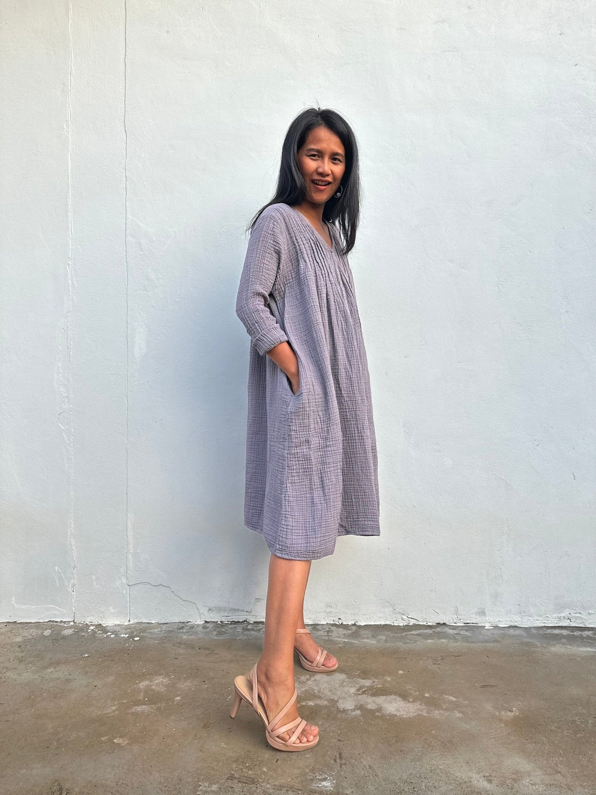 Mala Handworks Bree Double Gauze Cotton Dress in Taupe