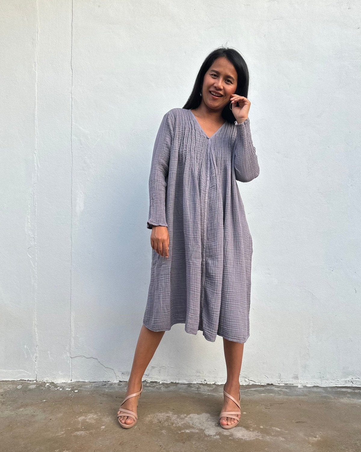 Mala Handworks Bree Double Gauze Cotton Dress in Taupe