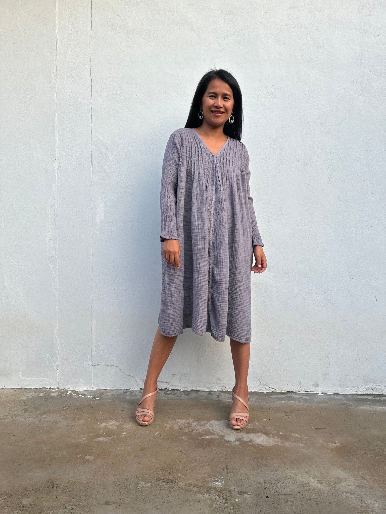 Mala Handworks Bree Double Gauze Cotton Dress in Taupe