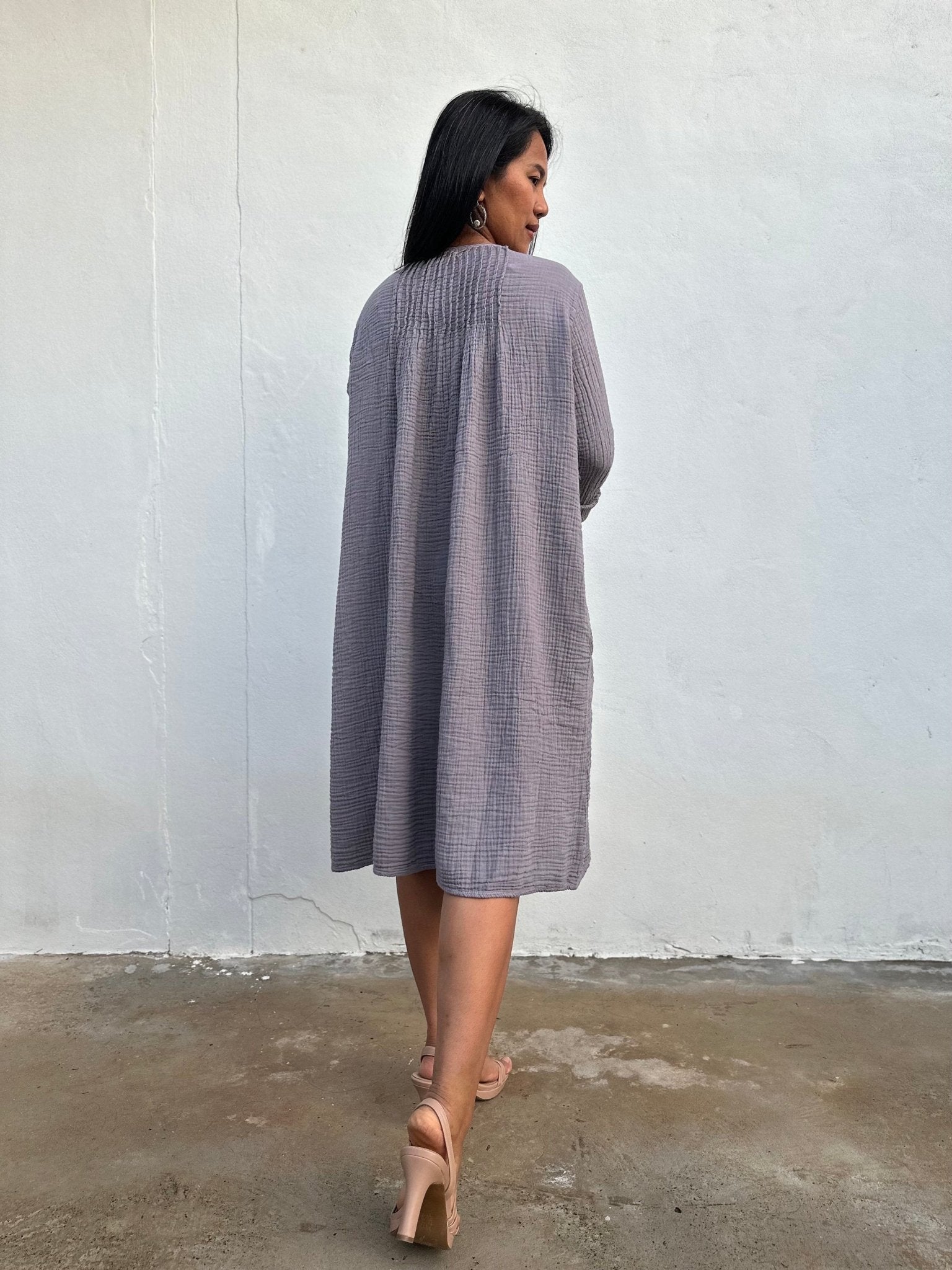 Mala Handworks Bree Double Gauze Cotton Dress in Taupe