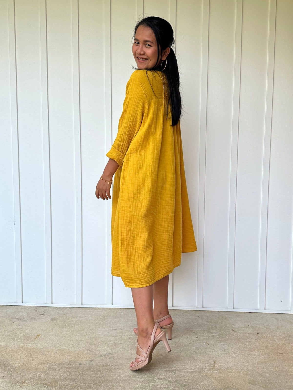 Mala Handworks Bree Double Gauze Cotton Dress in Turmeric