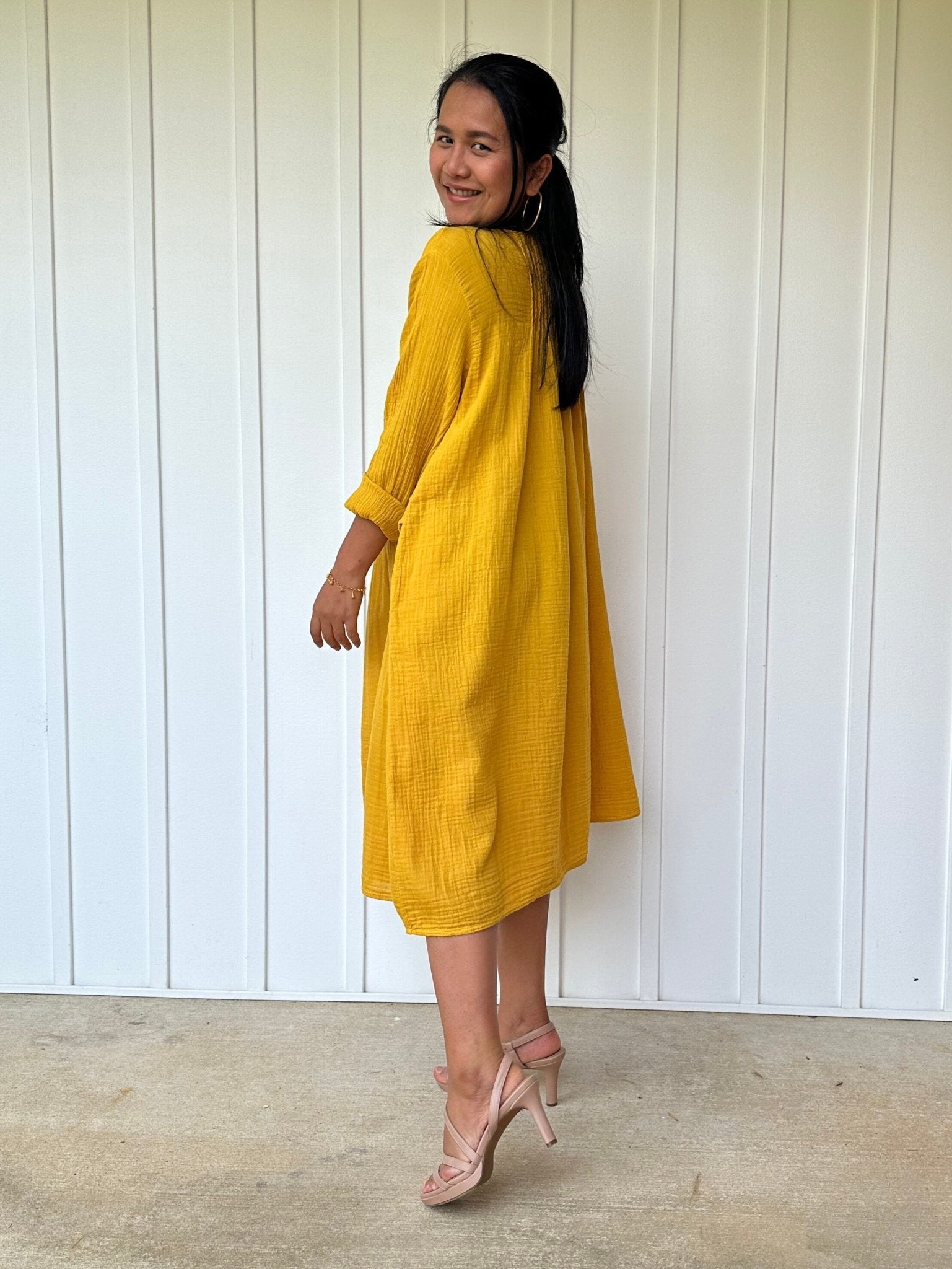 Mala Handworks Bree Double Gauze Cotton Dress in Turmeric