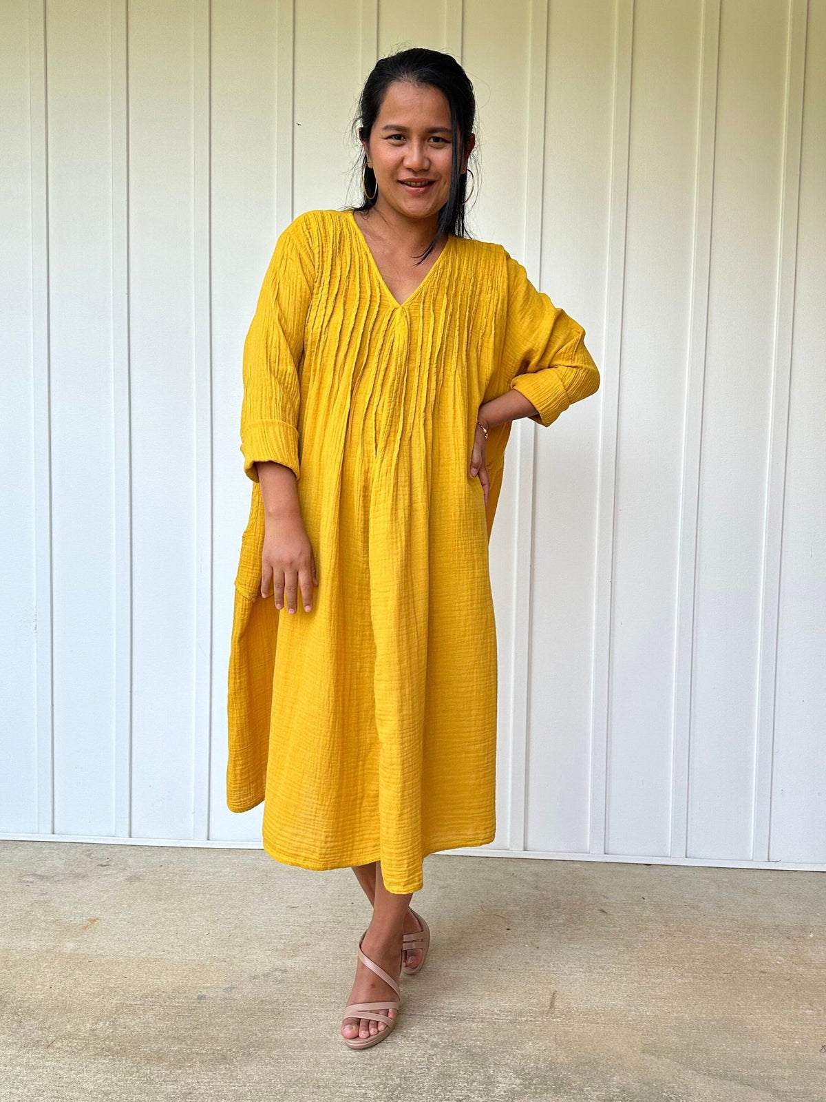 Mala Handworks Bree Double Gauze Cotton Dress in Turmeric