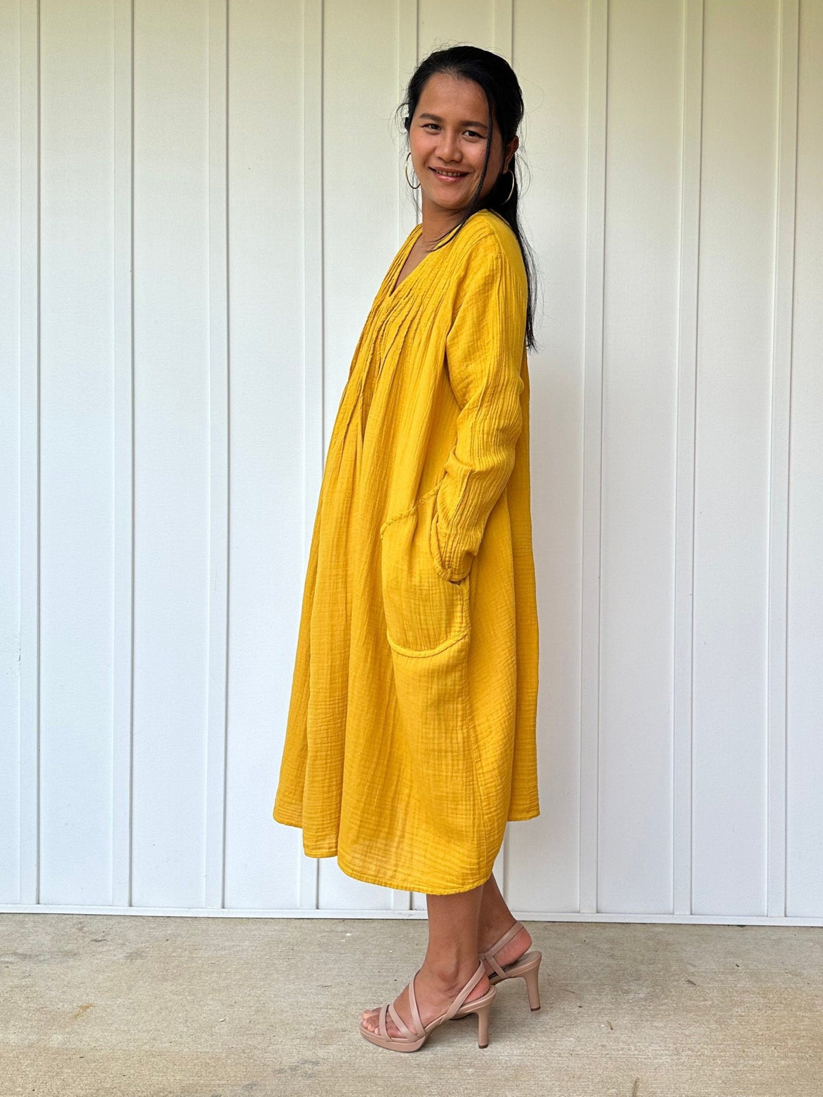 Mala Handworks Bree Double Gauze Cotton Dress in Turmeric