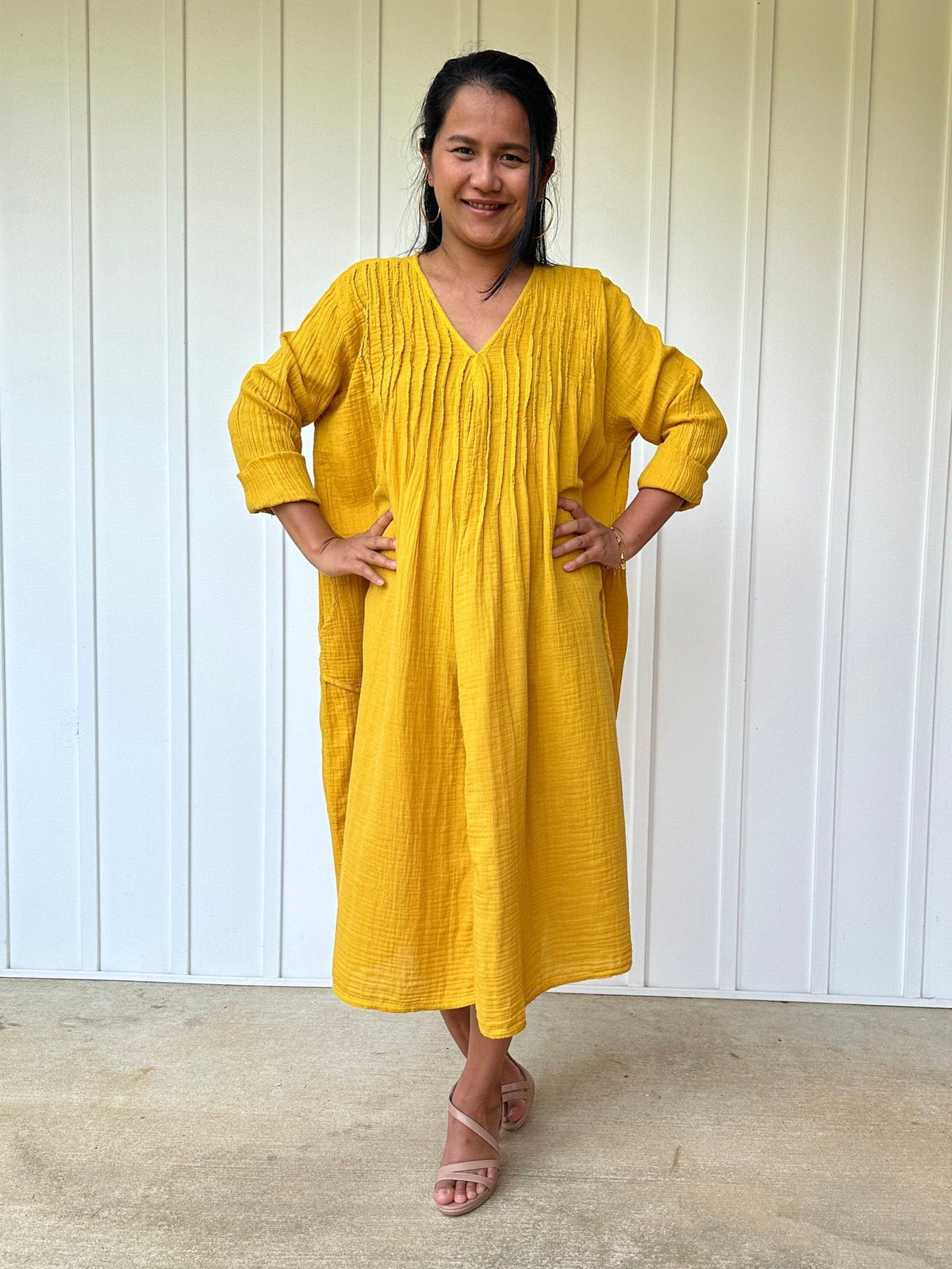 Mala Handworks Bree Double Gauze Cotton Dress in Turmeric