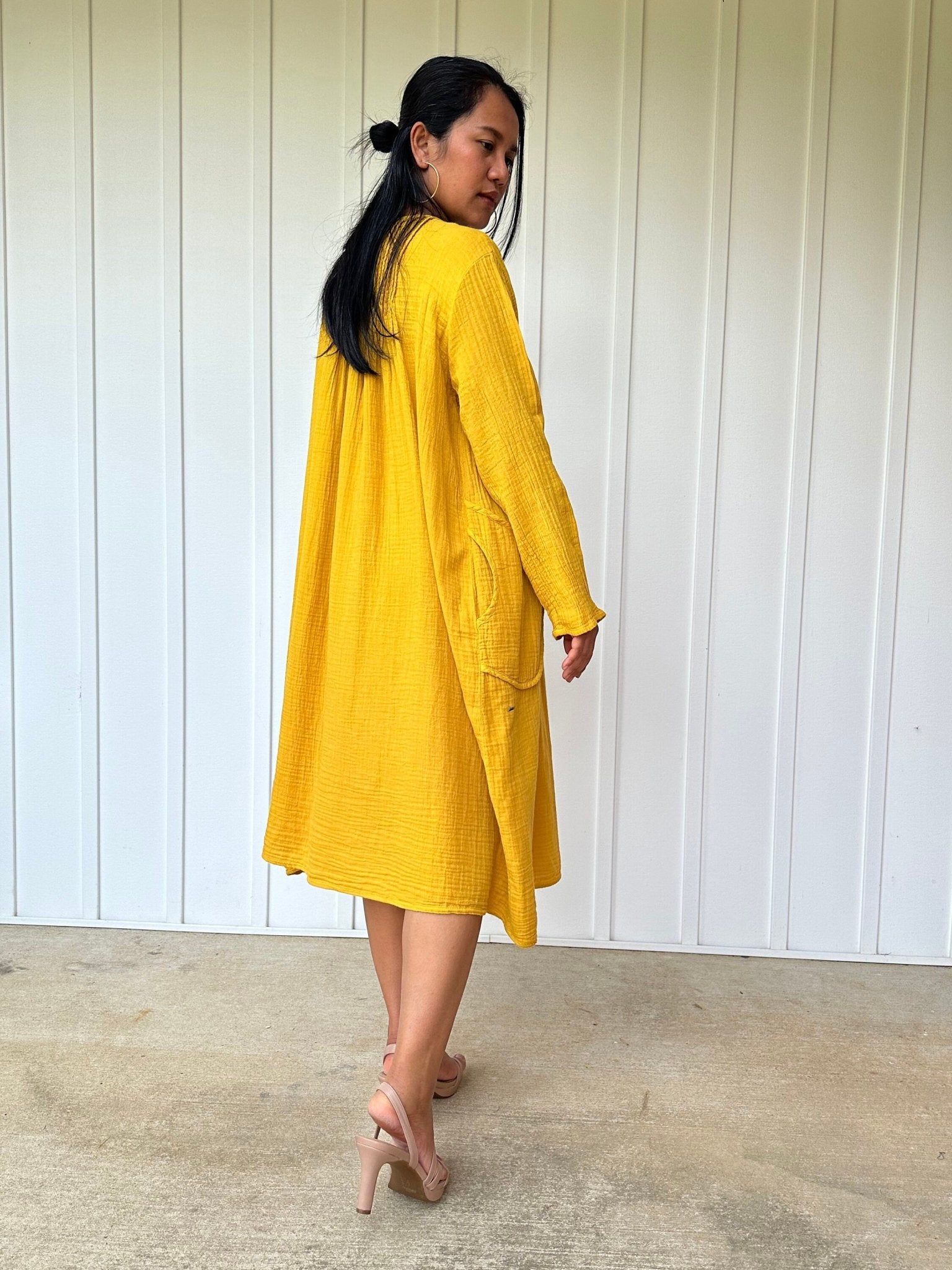 Mala Handworks Bree Double Gauze Cotton Dress in Turmeric