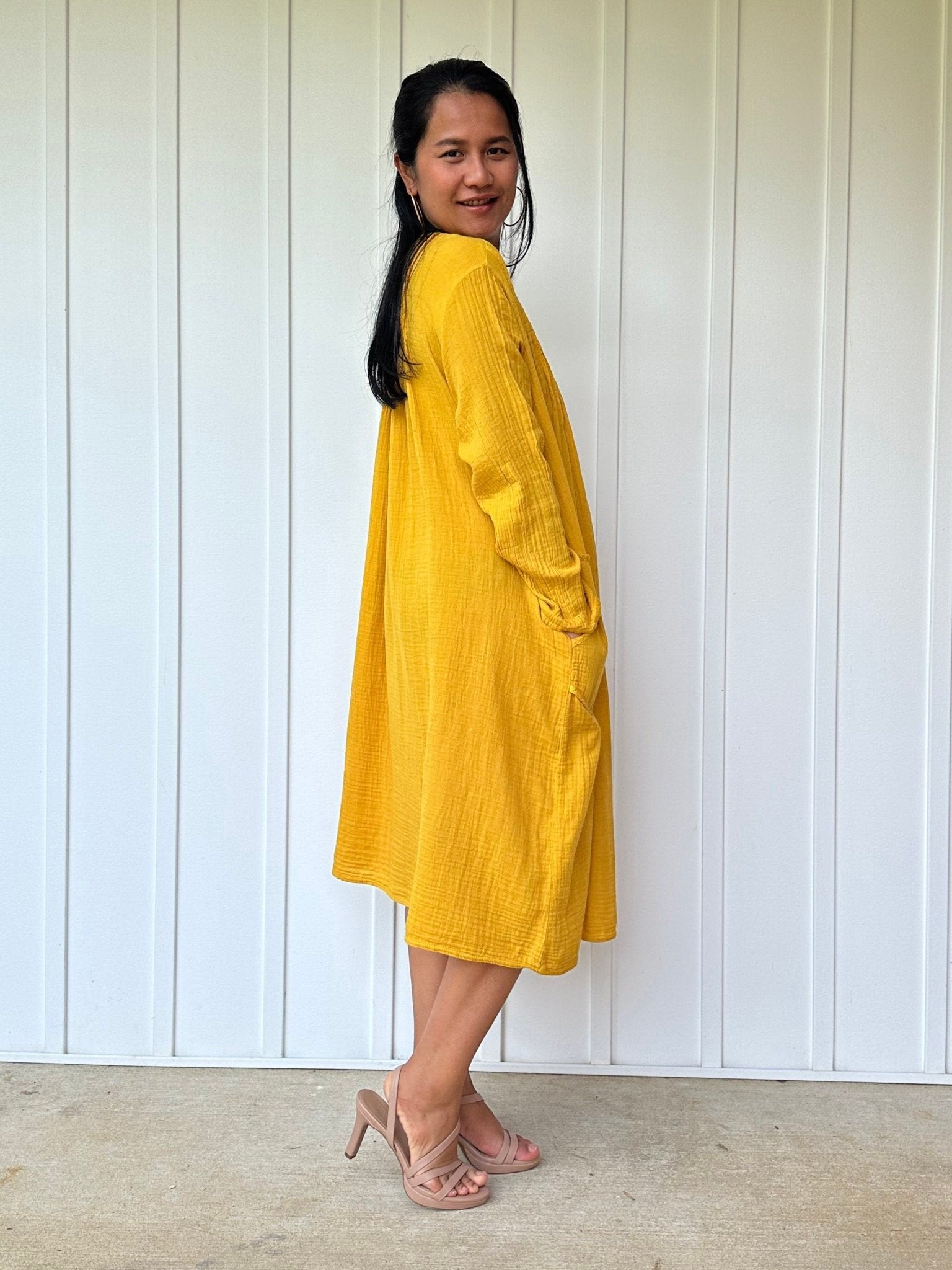 Mala Handworks Bree Double Gauze Cotton Dress in Turmeric