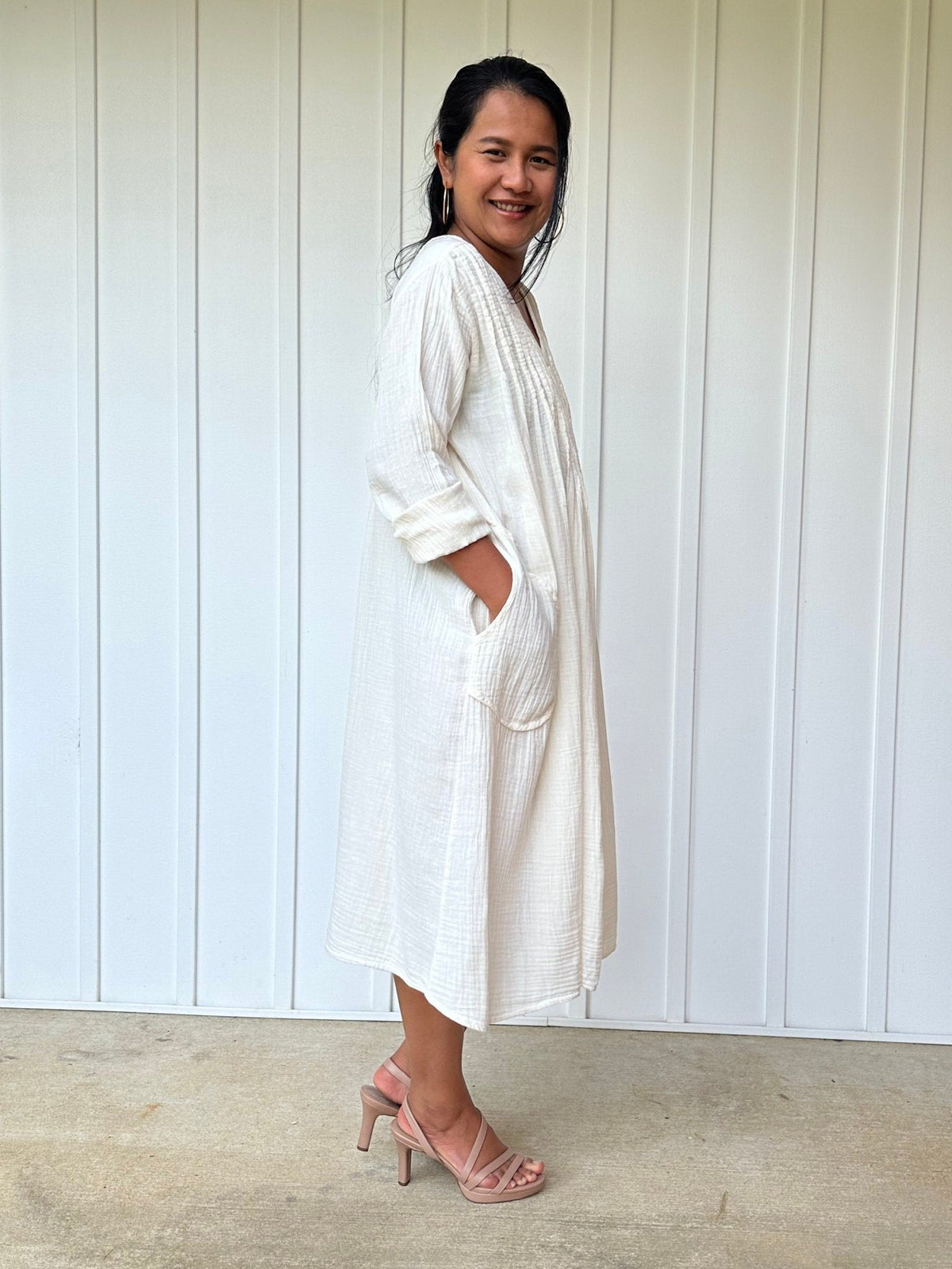 Mala Handworks Bree Double Gauze Cotton Dress in White