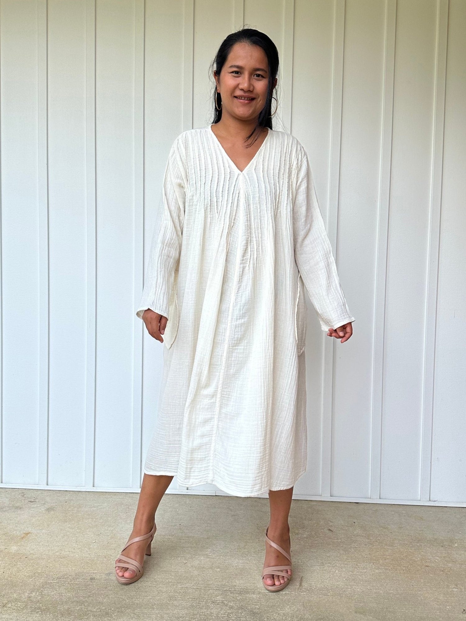 Mala Handworks Bree Double Gauze Cotton Dress in White