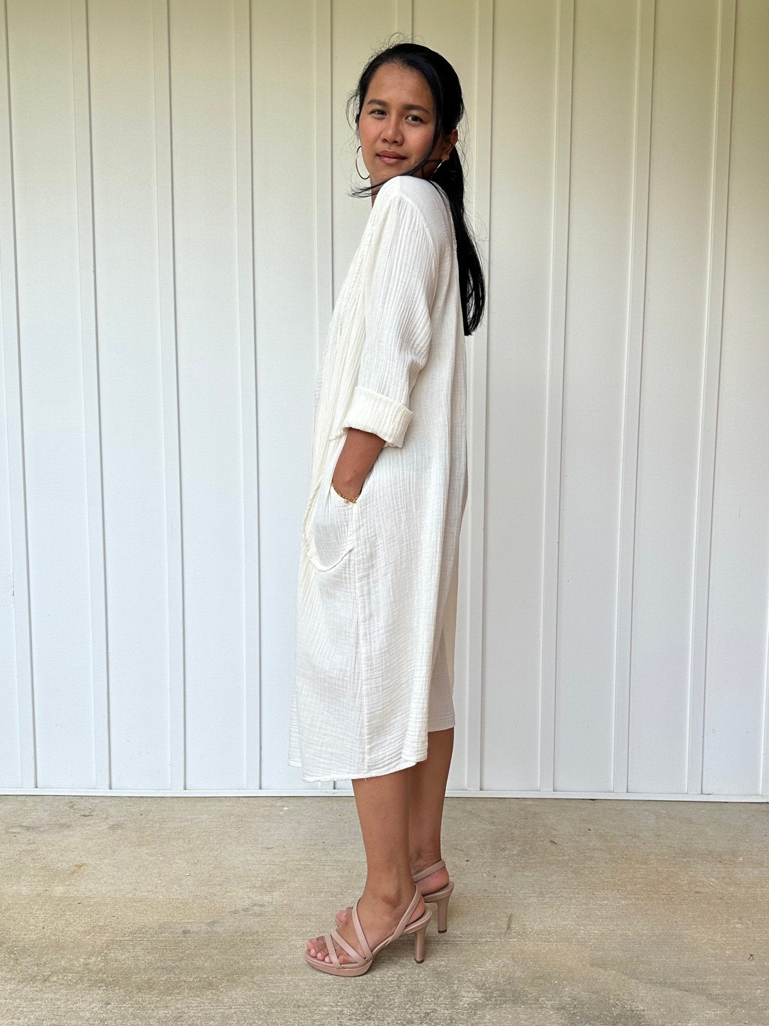 Mala Handworks Bree Double Gauze Cotton Dress in White