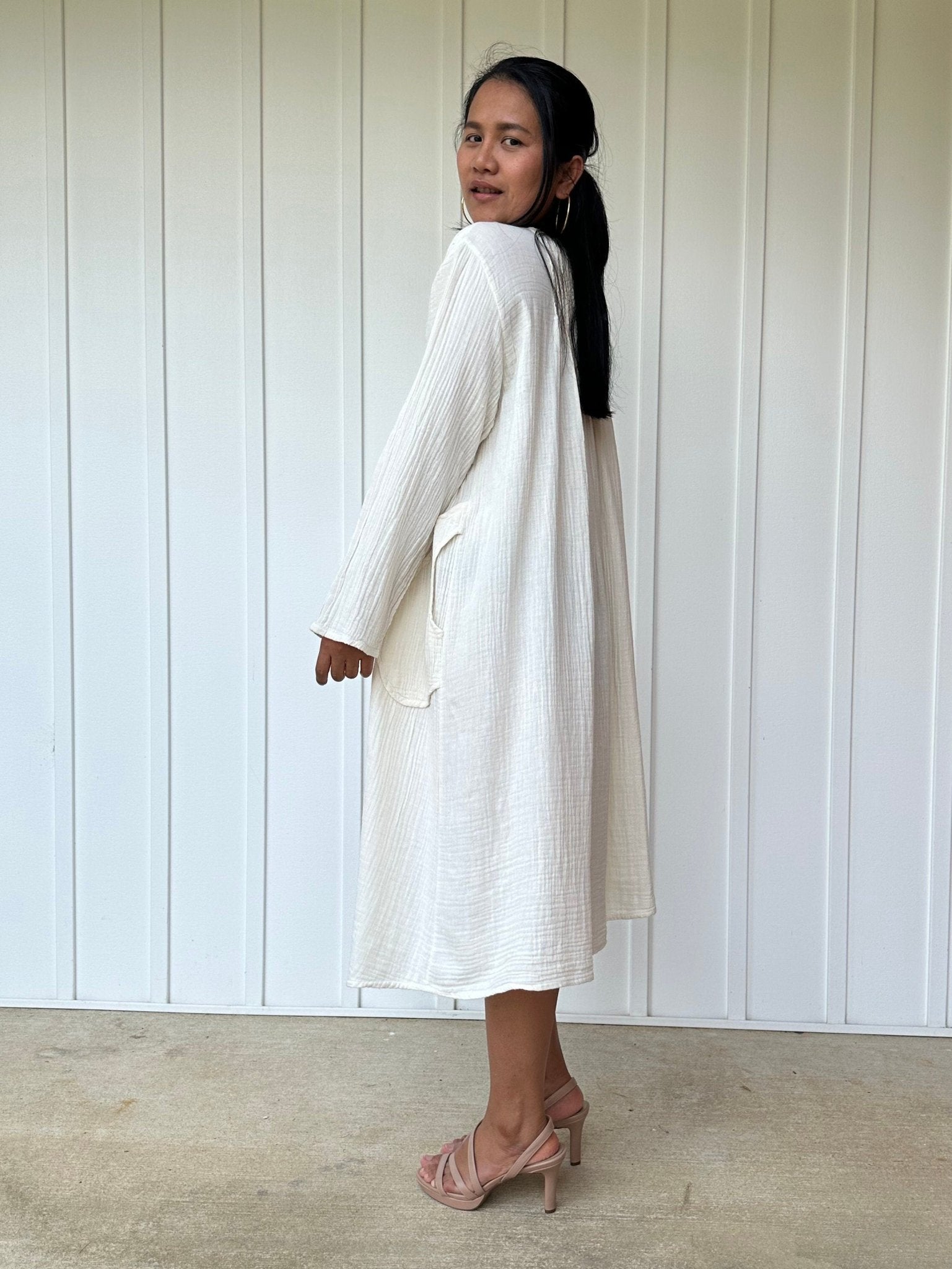 Mala Handworks Bree Double Gauze Cotton Dress in White