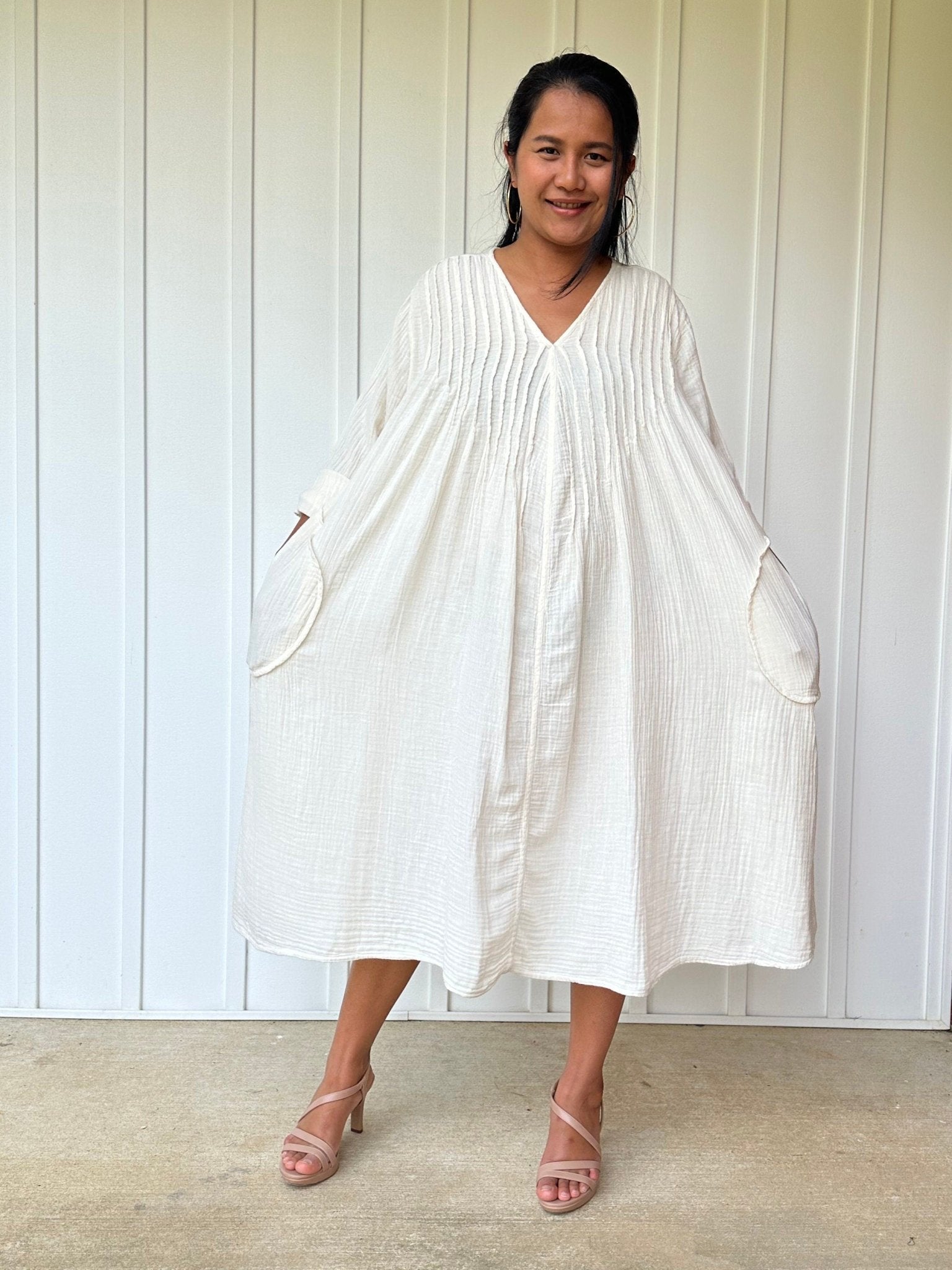 Mala Handworks Bree Double Gauze Cotton Dress in White