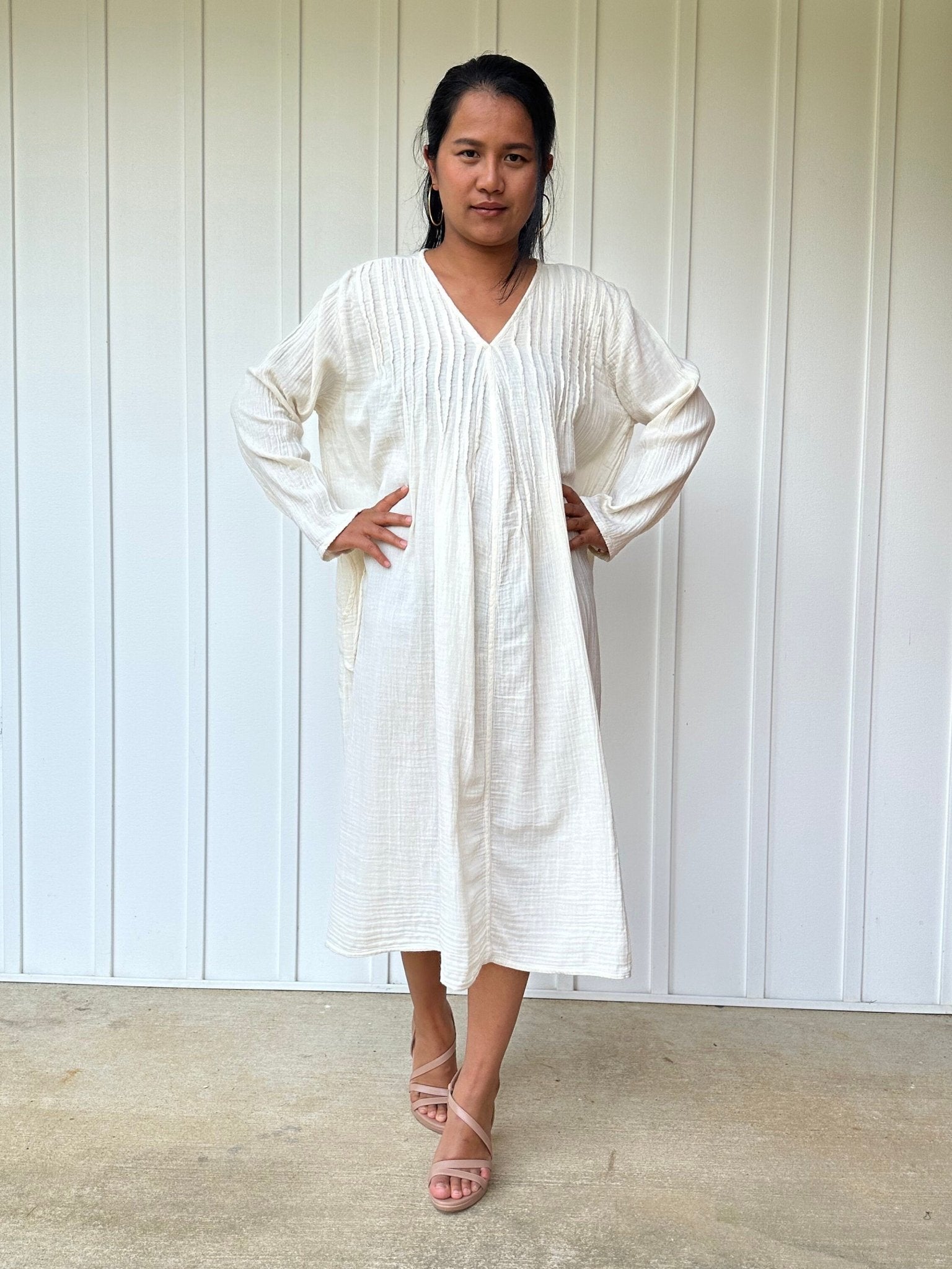 Mala Handworks Bree Double Gauze Cotton Dress in White