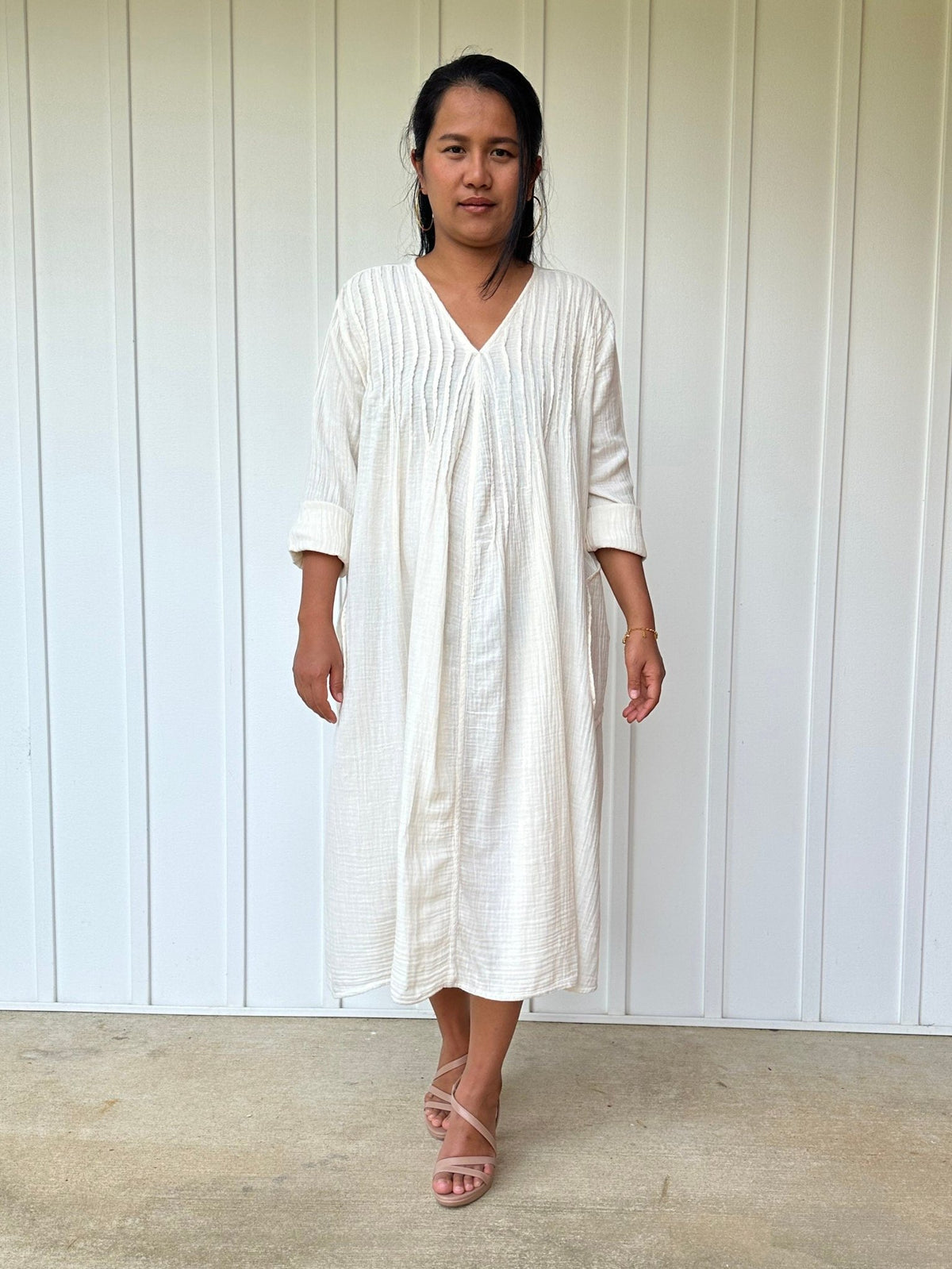 Mala Handworks Bree Double Gauze Cotton Dress in White
