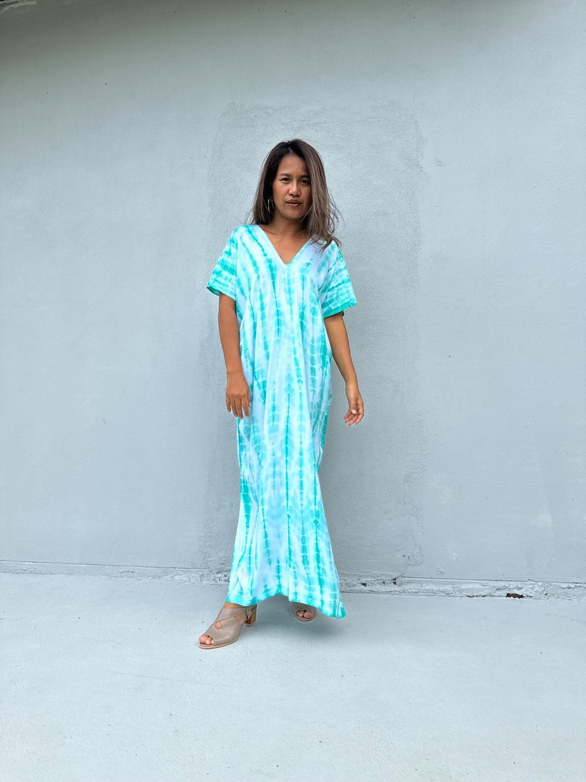 Mala Handworks Callie Petite Kaftan in Aqua Tie Dye