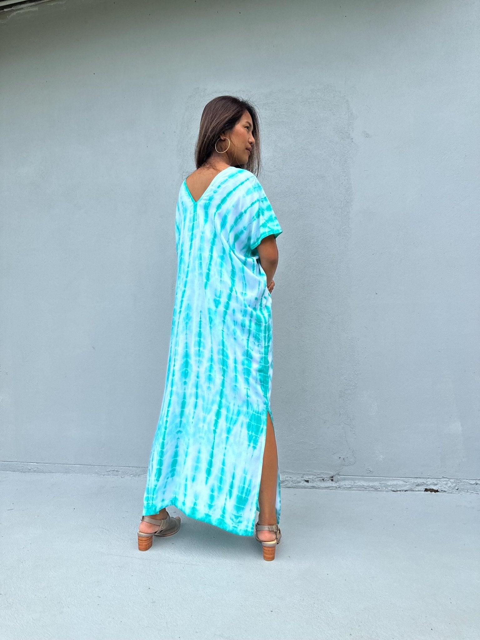 Mala Handworks Callie Petite Kaftan in Aqua Tie Dye