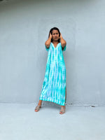 Mala Handworks Callie Petite Kaftan in Aqua Tie Dye