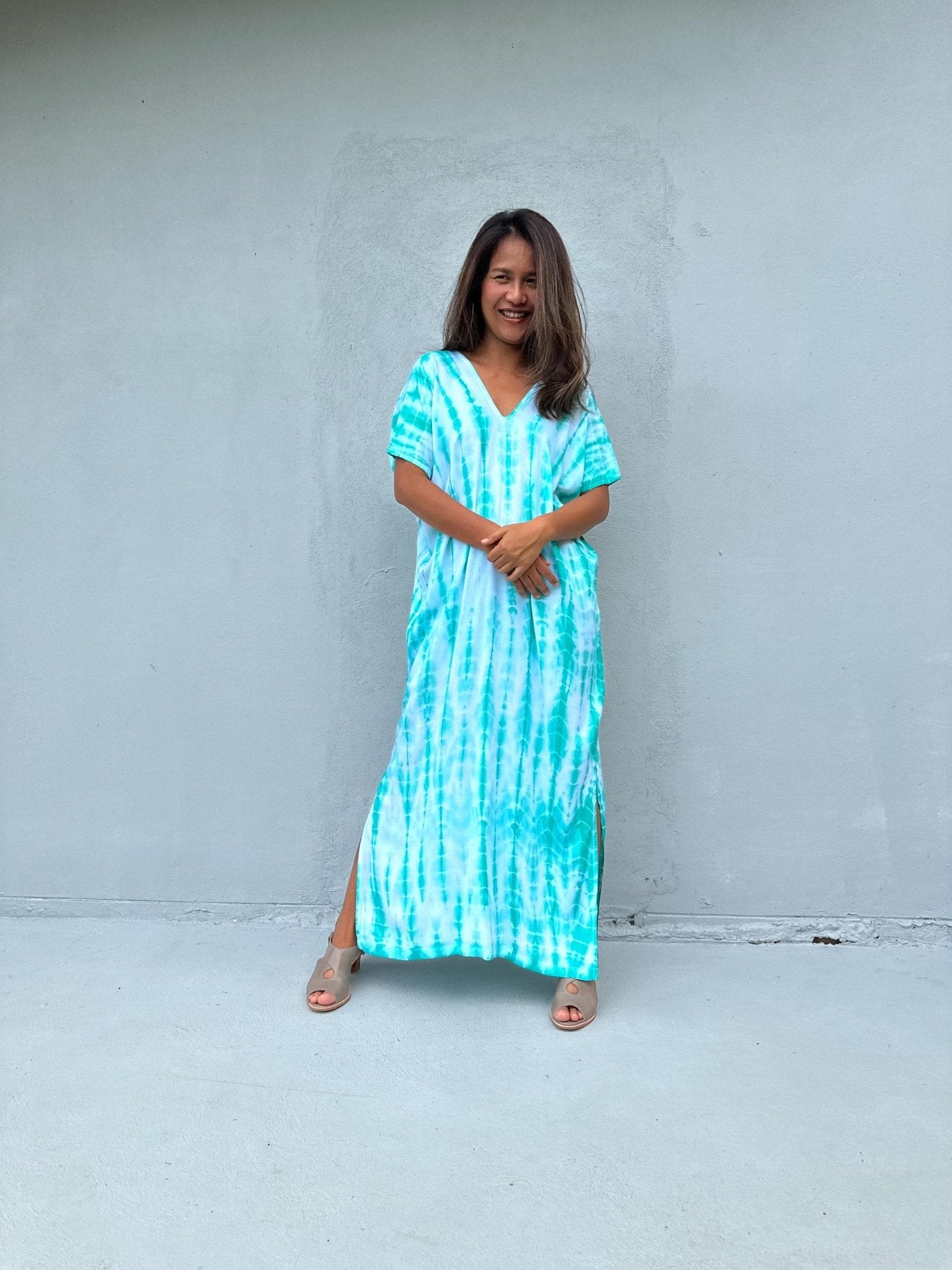 Mala Handworks Callie Petite Kaftan in Aqua Tie Dye