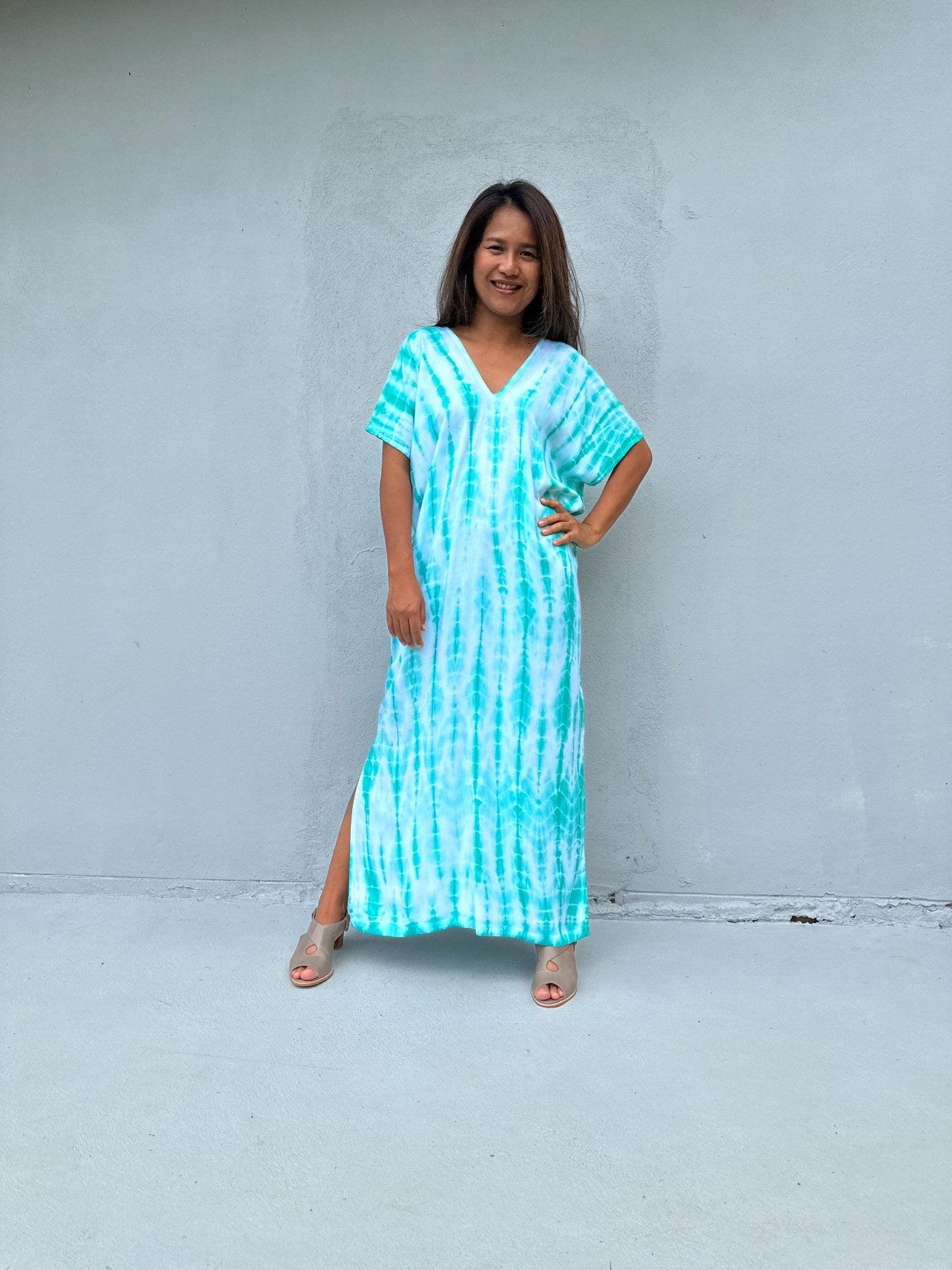 Mala Handworks Callie Petite Kaftan in Aqua Tie Dye