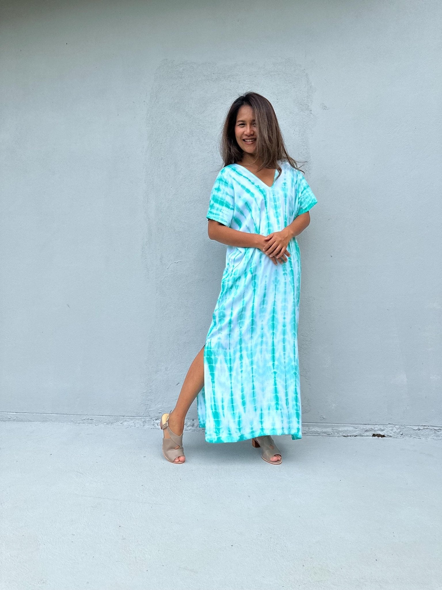 Mala Handworks Callie Petite Kaftan in Aqua Tie Dye