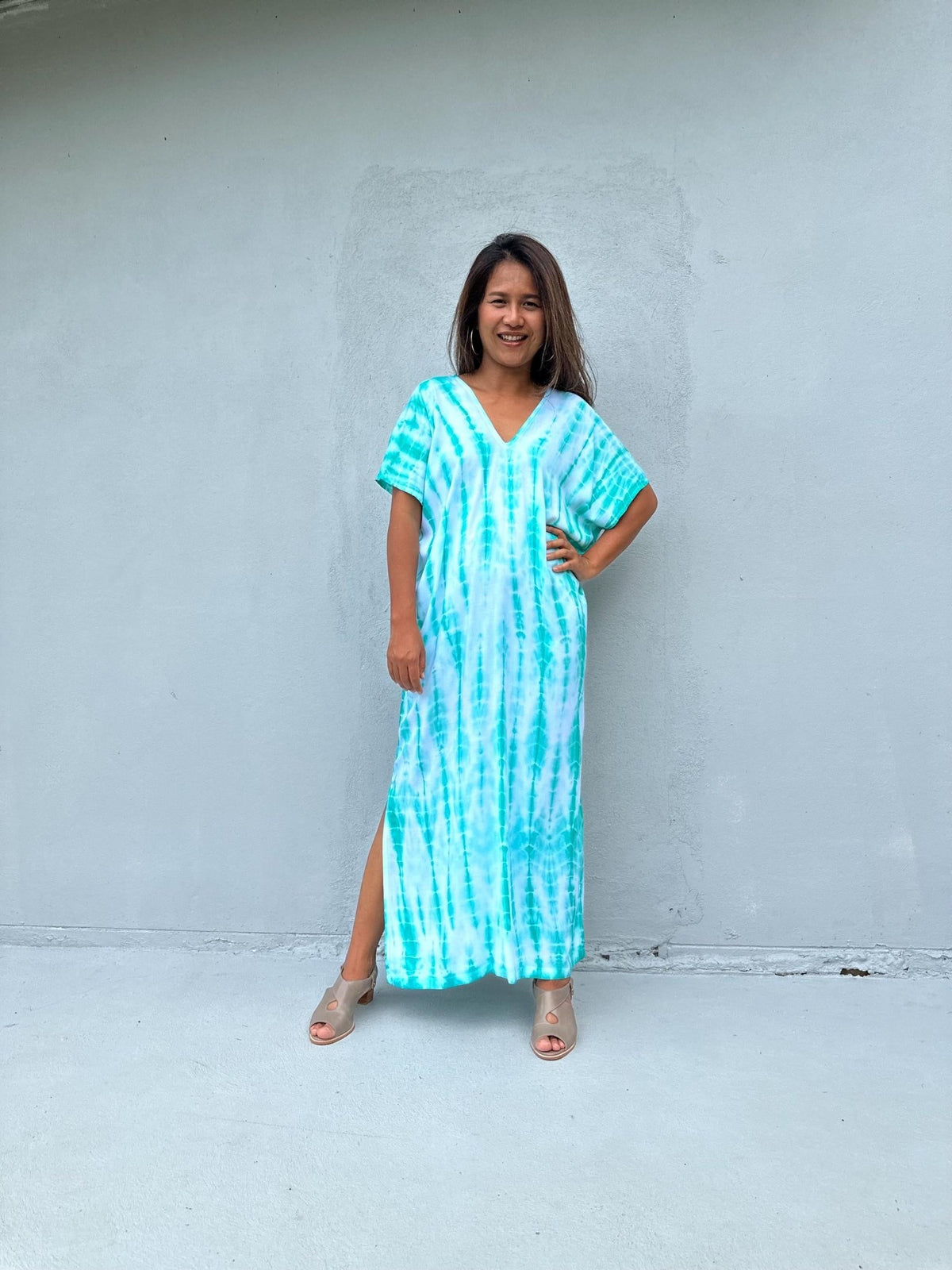 Mala Handworks Callie Petite Kaftan in Aqua Tie Dye