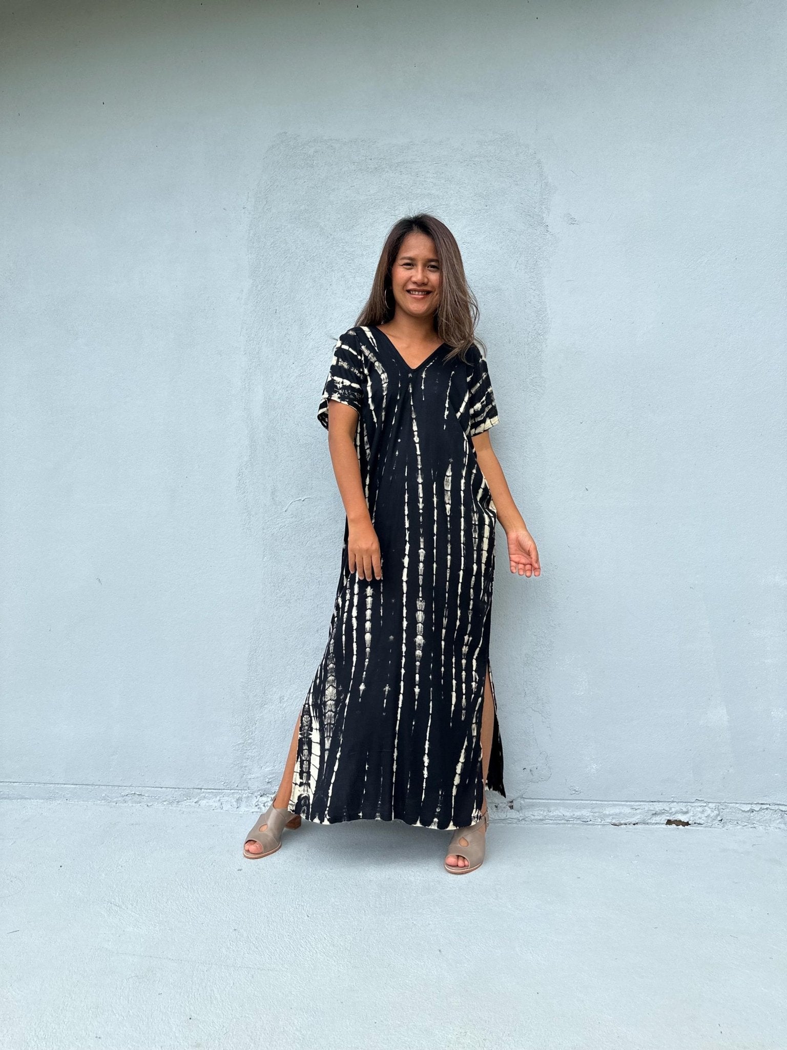 Mala Handworks Callie Petite Kaftan in Black Tie Dye