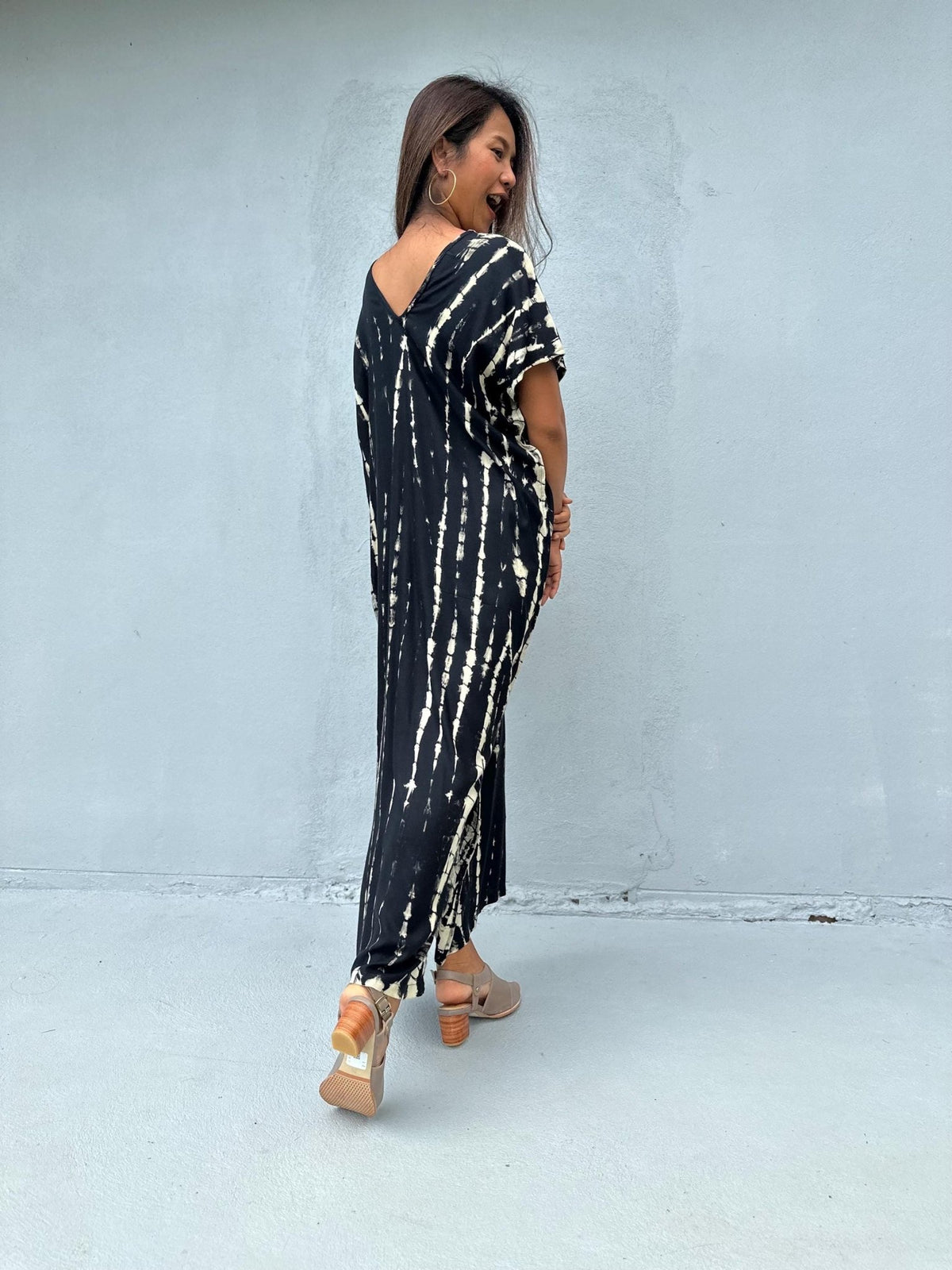 Mala Handworks Callie Petite Kaftan in Black Tie Dye