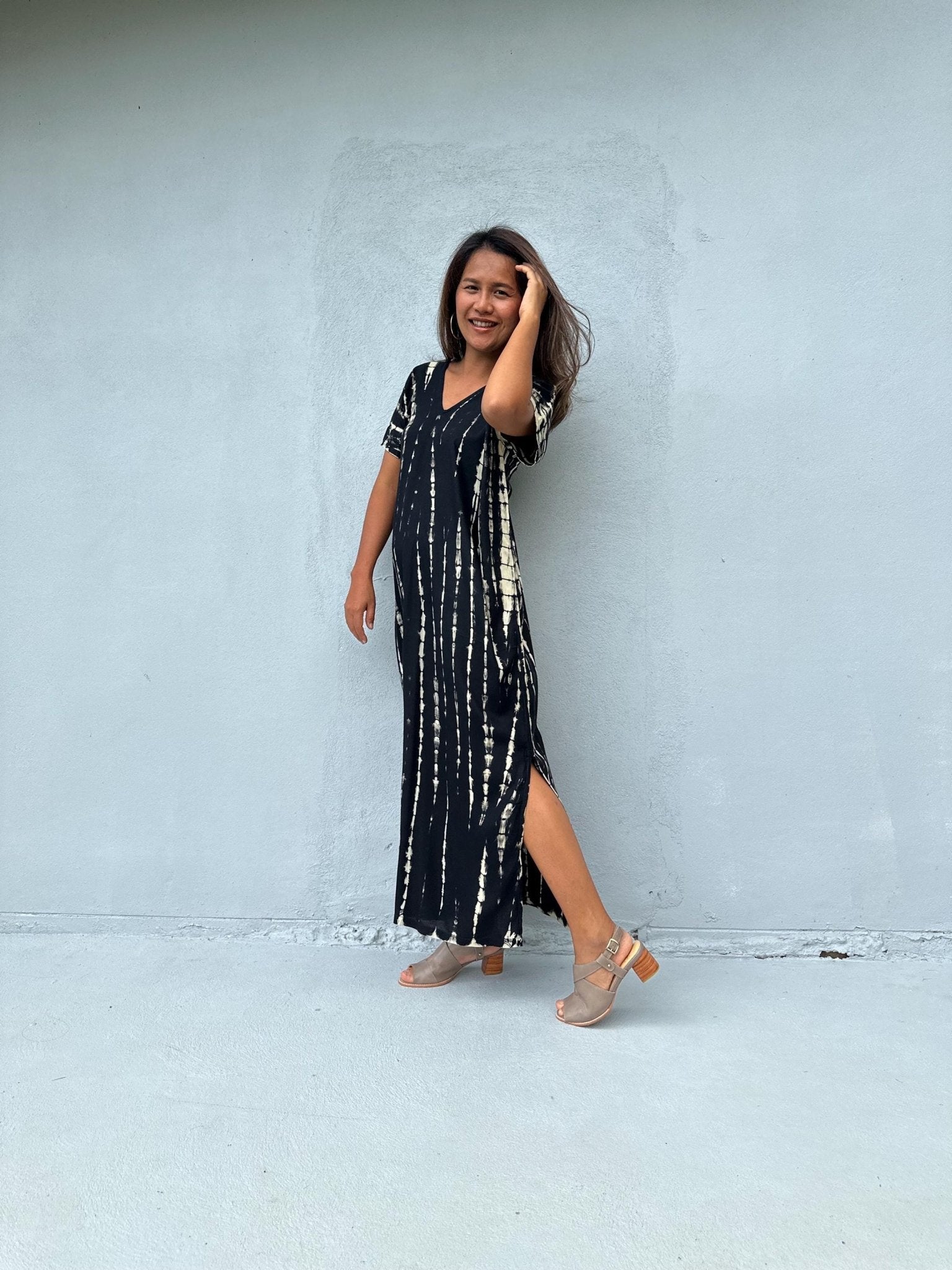 Mala Handworks Callie Petite Kaftan in Black Tie Dye