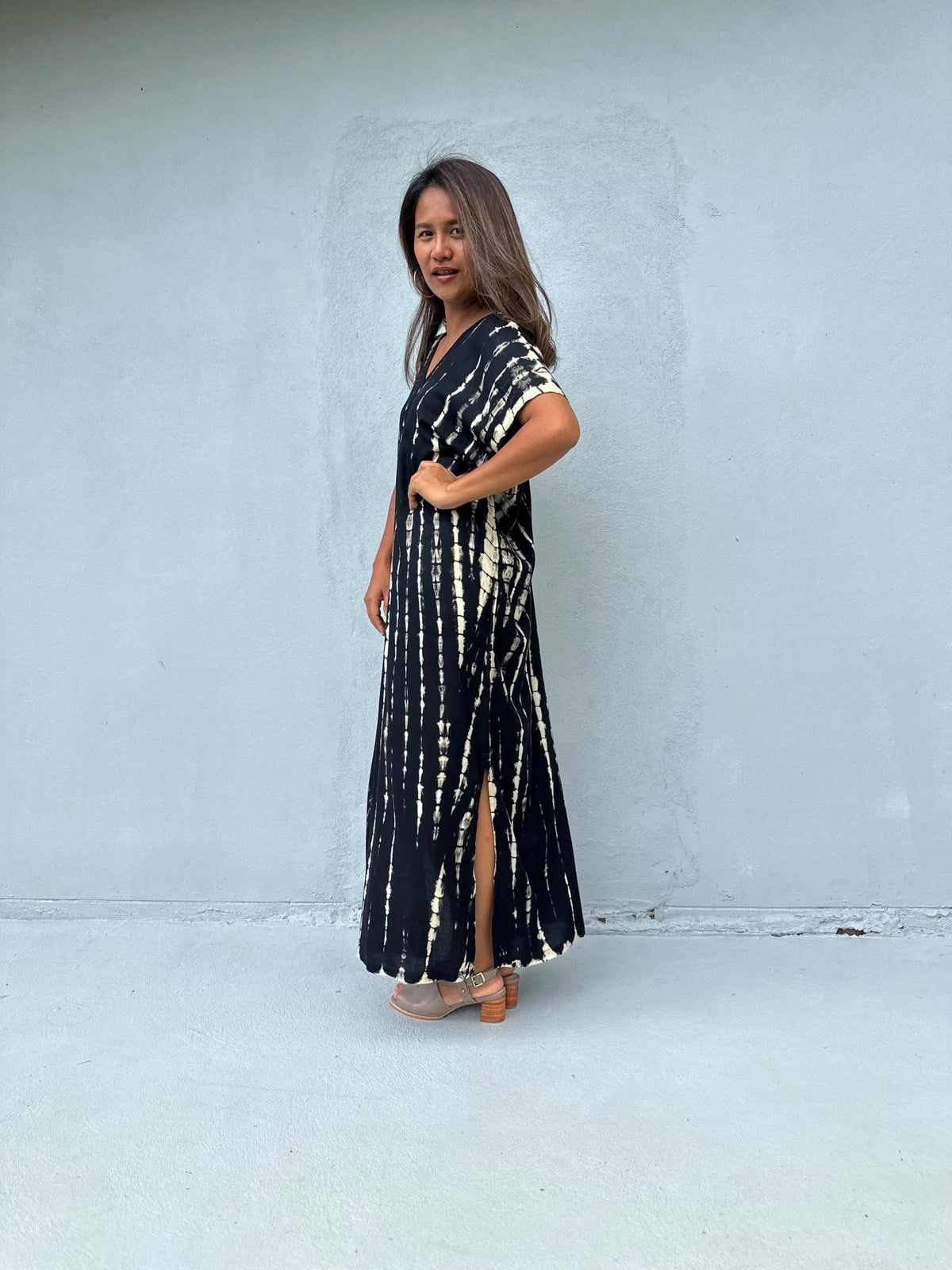 Mala Handworks Callie Petite Kaftan in Black Tie Dye