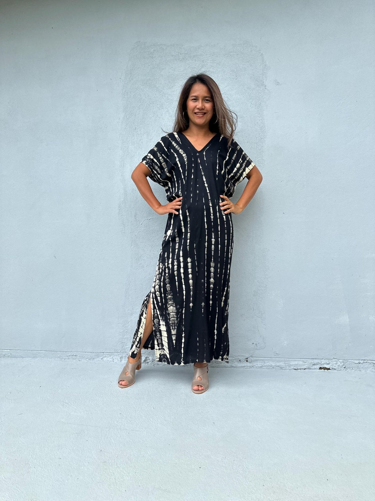 Mala Handworks Callie Petite Kaftan in Black Tie Dye