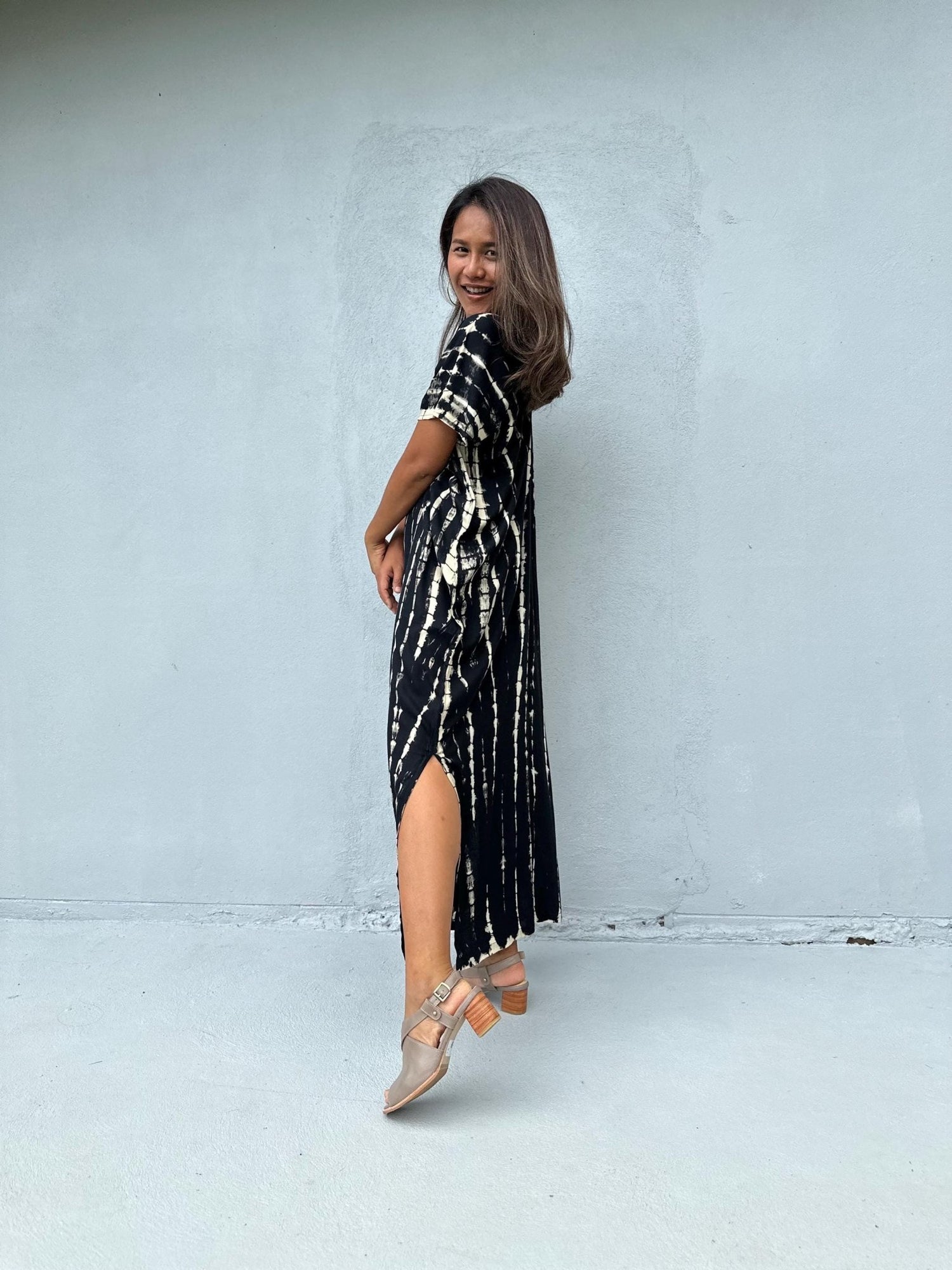 Mala Handworks Callie Petite Kaftan in Black Tie Dye