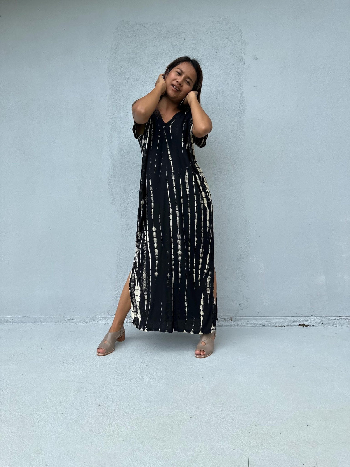Mala Handworks Callie Petite Kaftan in Black Tie Dye